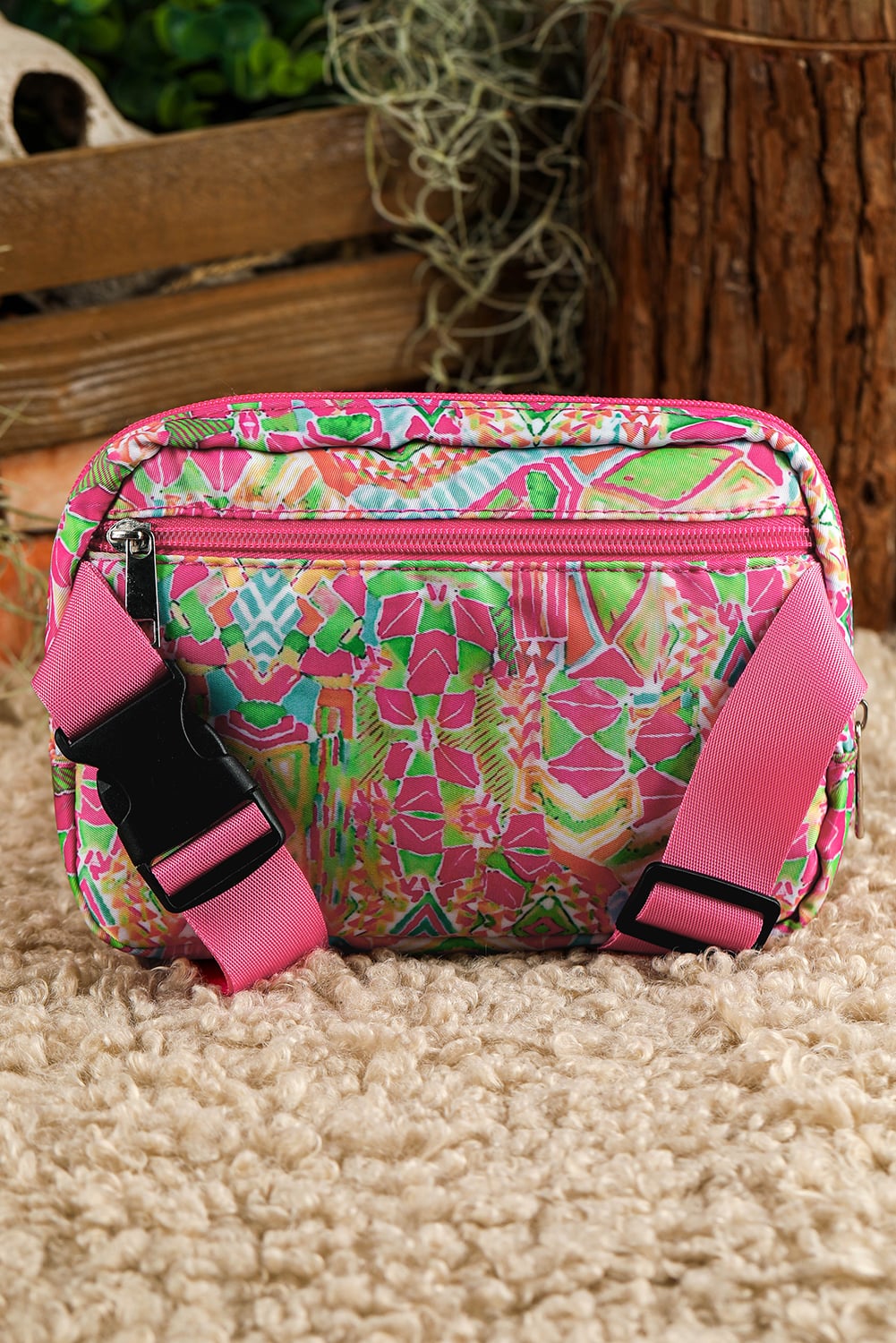 Rose Red Western Print Buckle Wide Belt Chest Bag