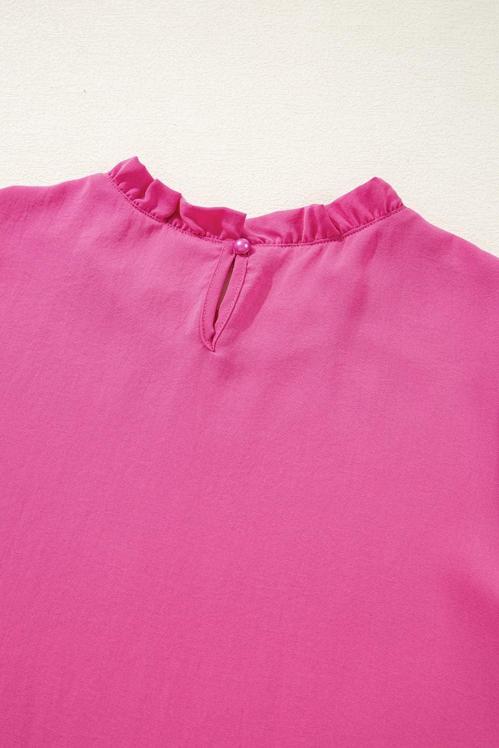 Rose Solid Color Smocked Puff Sleeve Blouse