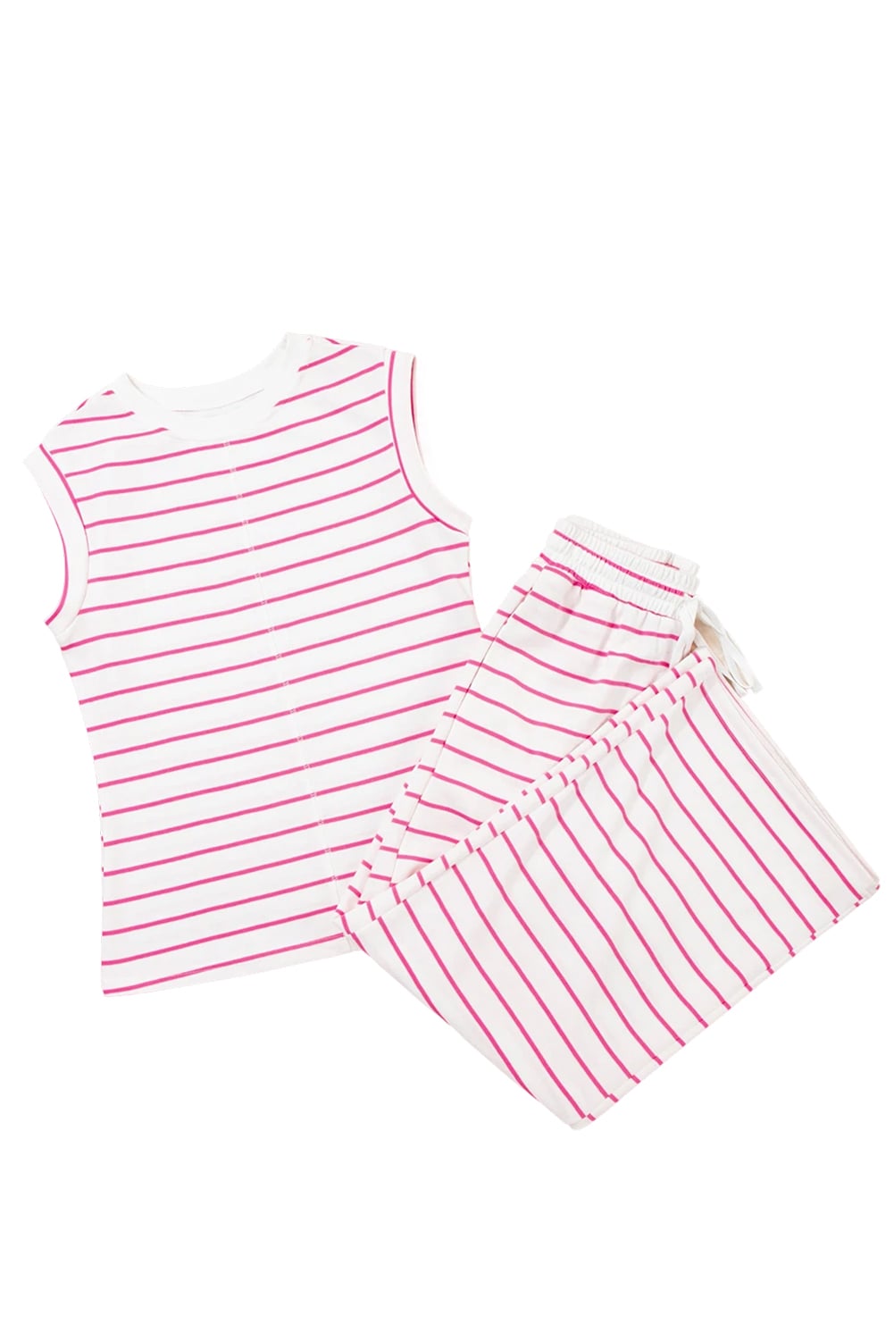 Rose Stripe Casual Wide Leg 2pcs Pants Set