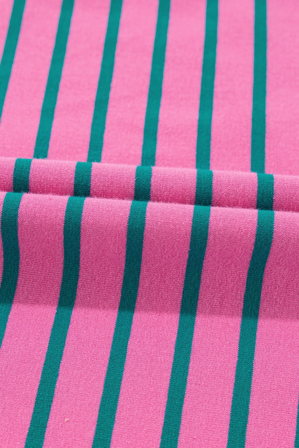 Rose Stripe Collared V Neck Puff Sleeve Shift T Shirt Dress with Pockets