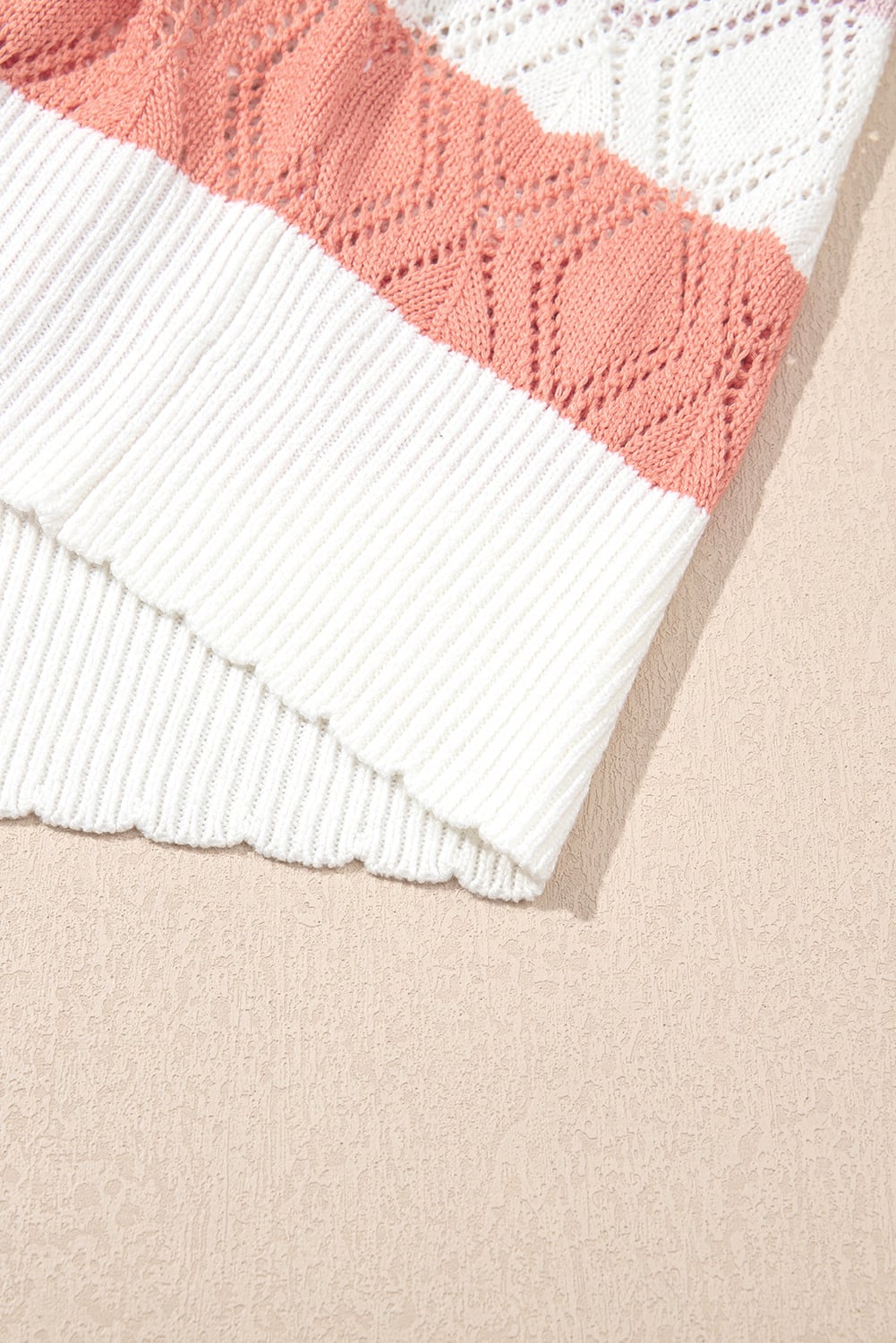 Rose Stripe Colorblock Hollowed Knit Scallop Edge Sweater Vest