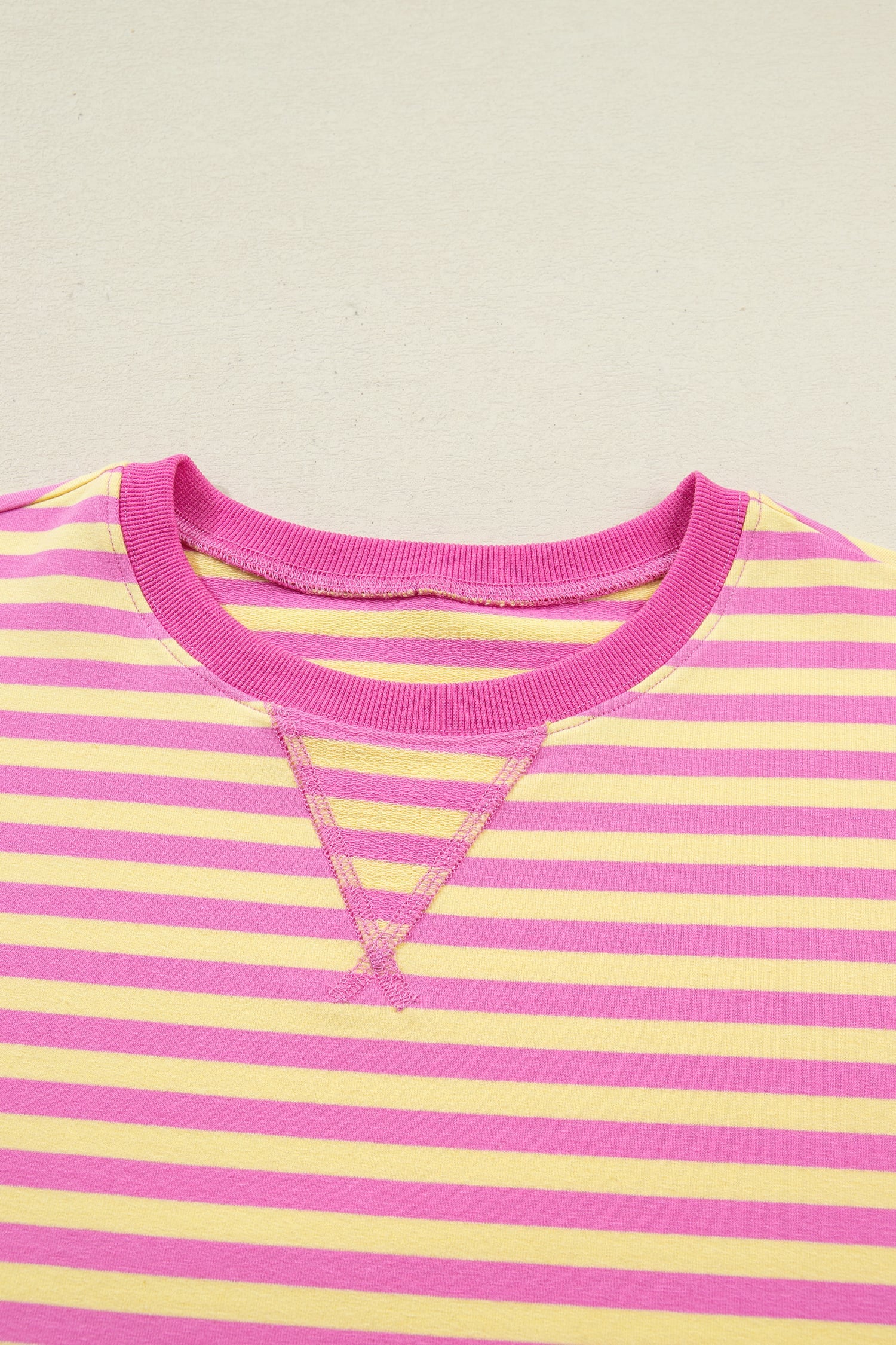 Rose Stripe Drop Shoulder Boxy Casual Terry Short Set