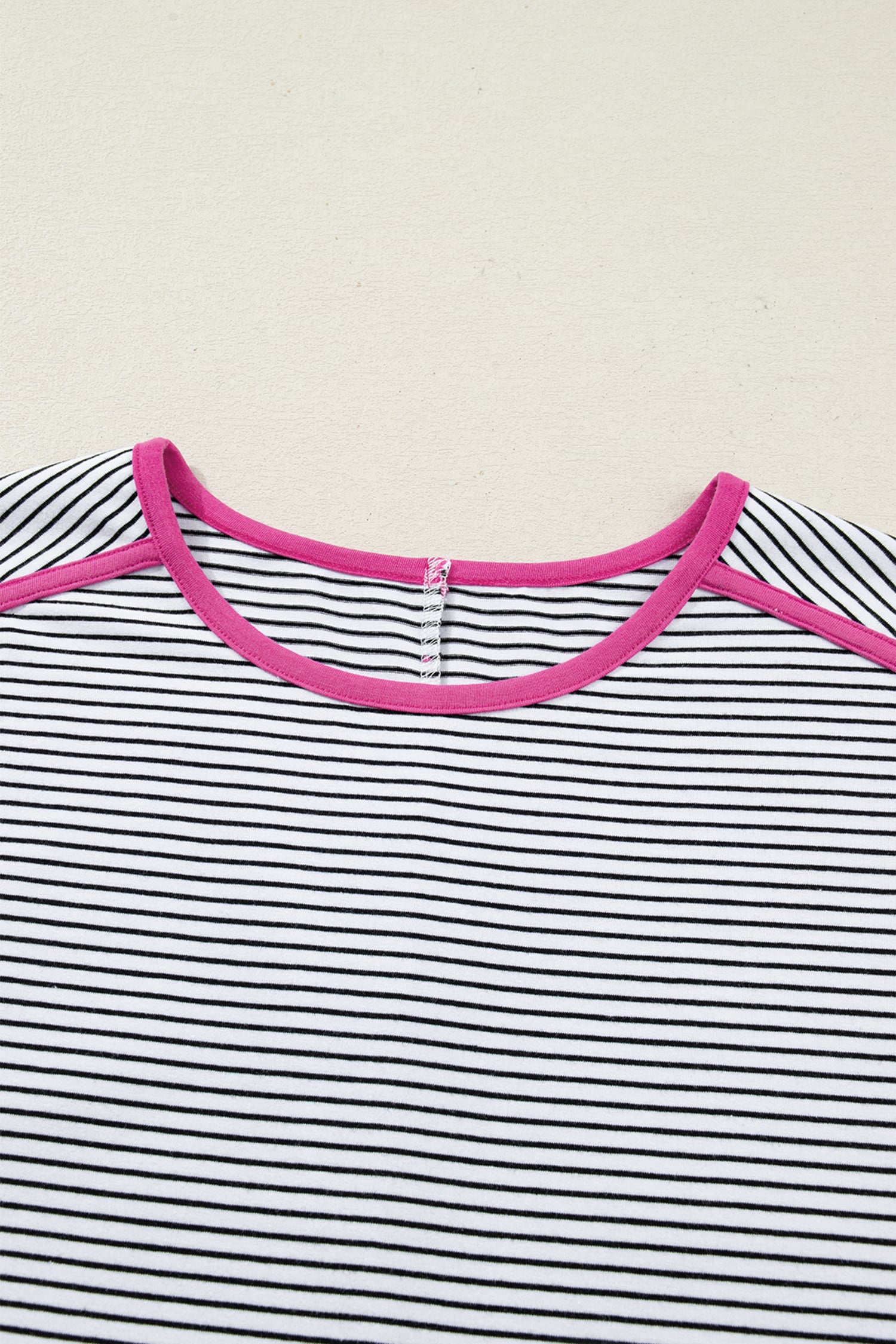 Rose Stripe Contrast Trim Round Neck Summer T Shirt