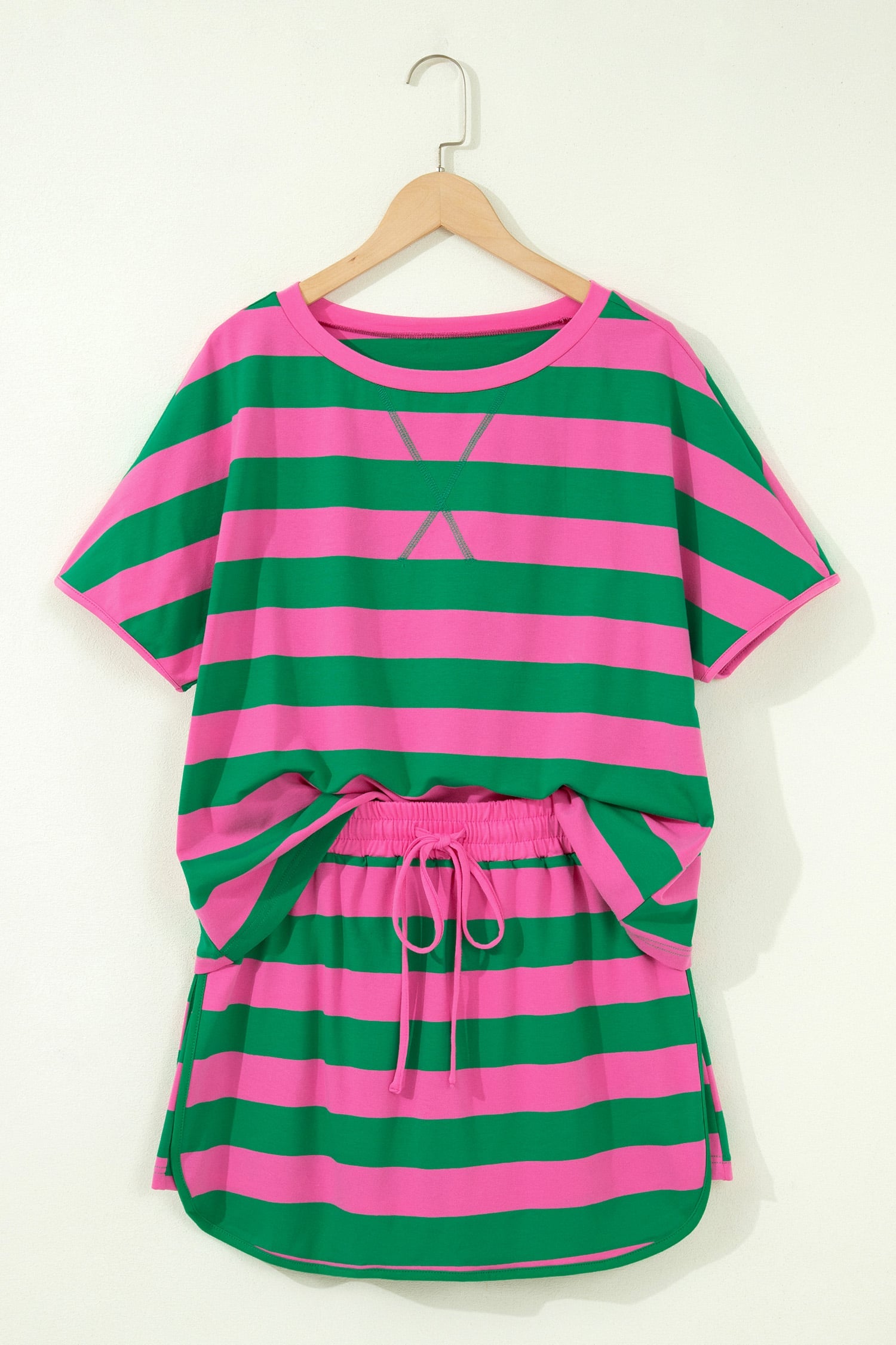 Rose Stripe Dolman Tee Drawstring Skort Athletic 2pcs Set