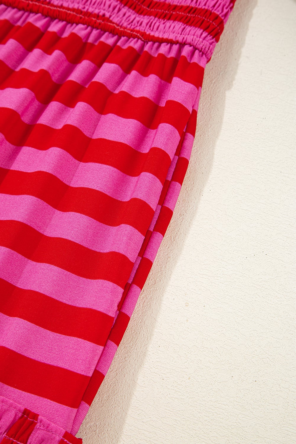 Rose Stripe Flutter Sleeve Smocked Bodice Tiered Maxi Dress