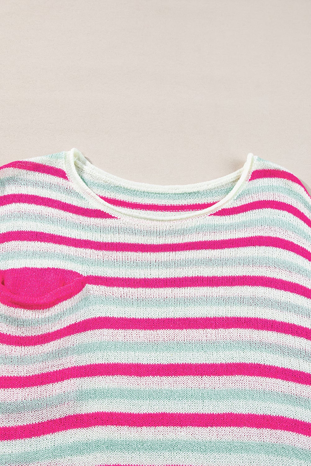 Rose Stripe Oversized Drop Shoulder Sweater with Pocket