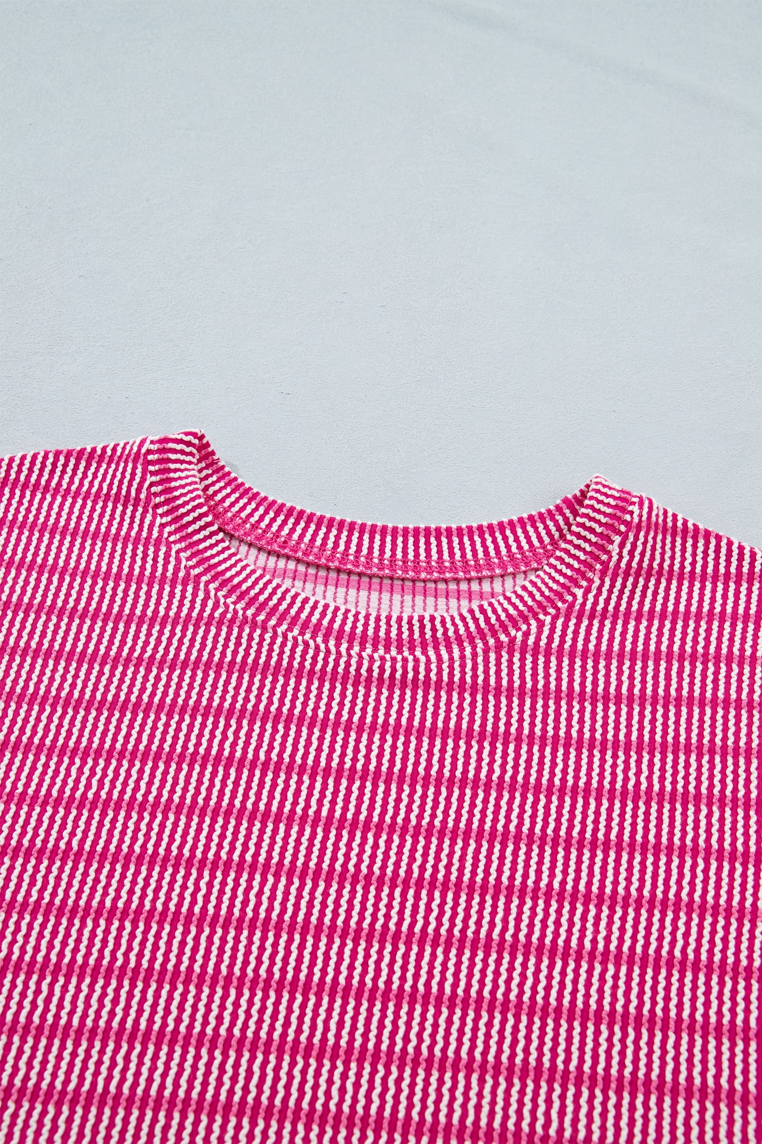 Rose Stripe Raised Rib Loose Tee Drawstring Elastic Waist 2pcs Short Set