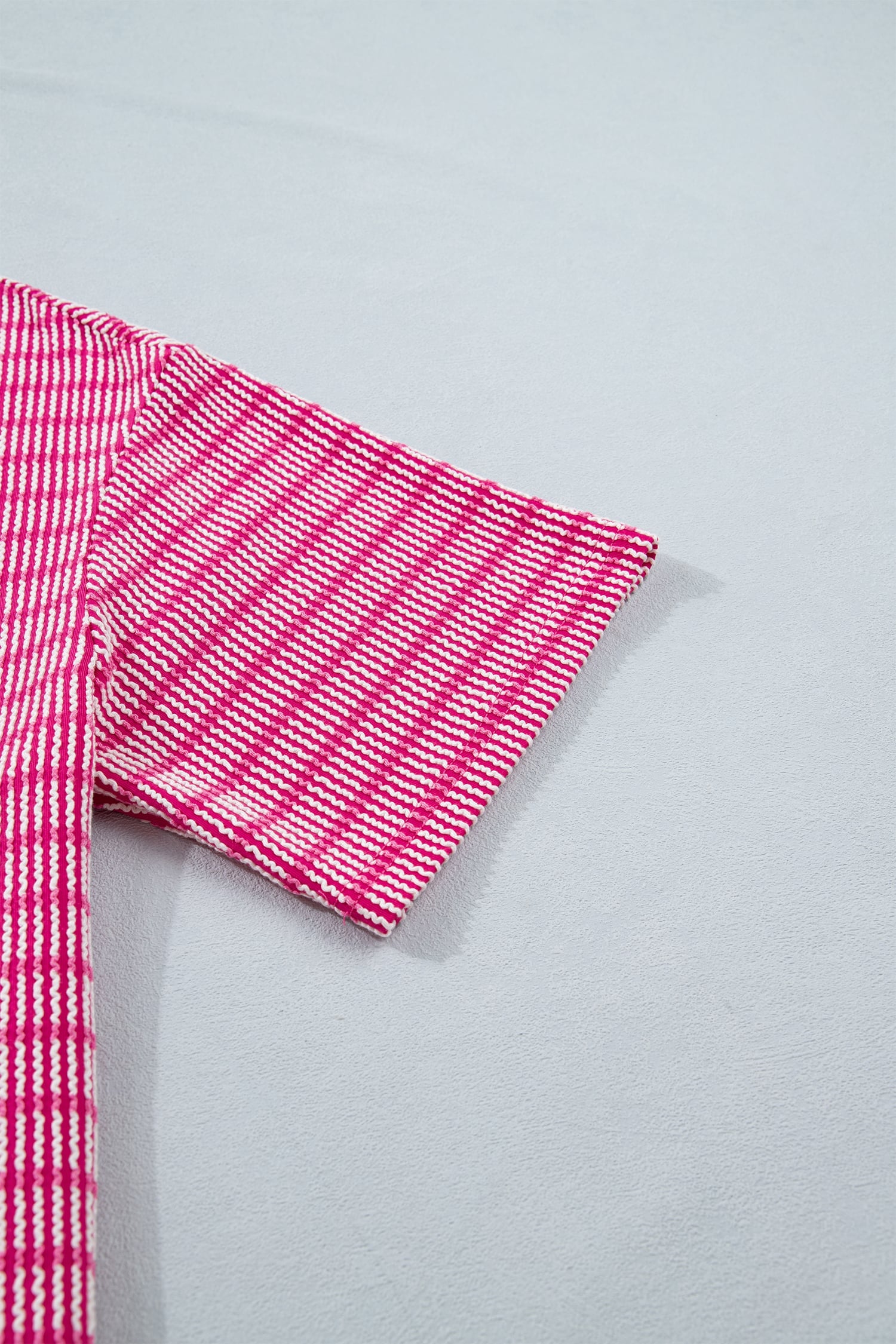 Rose Stripe Raised Rib Loose Tee Drawstring Elastic Waist 2pcs Short Set