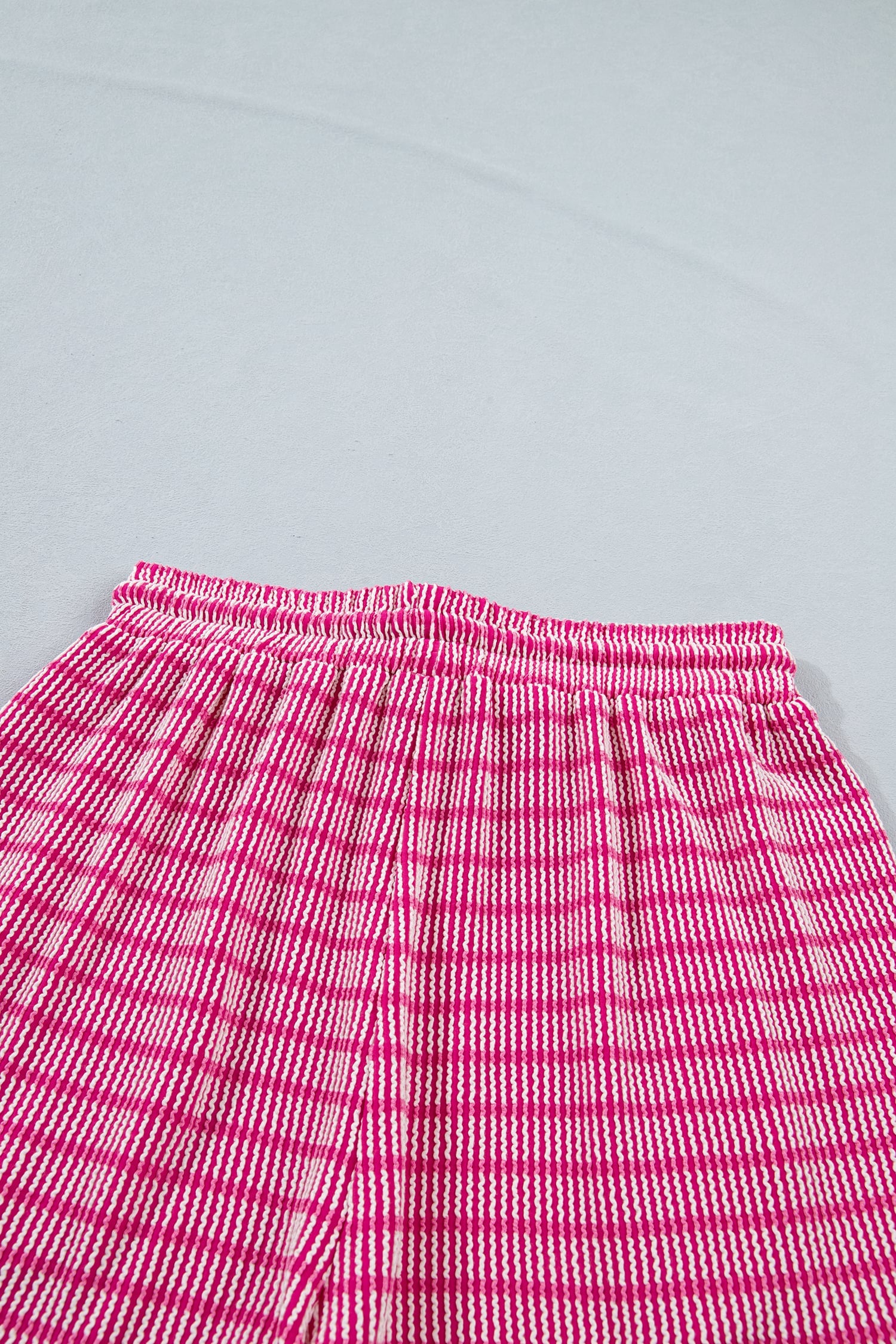 Rose Stripe Raised Rib Loose Tee Drawstring Elastic Waist 2pcs Short Set