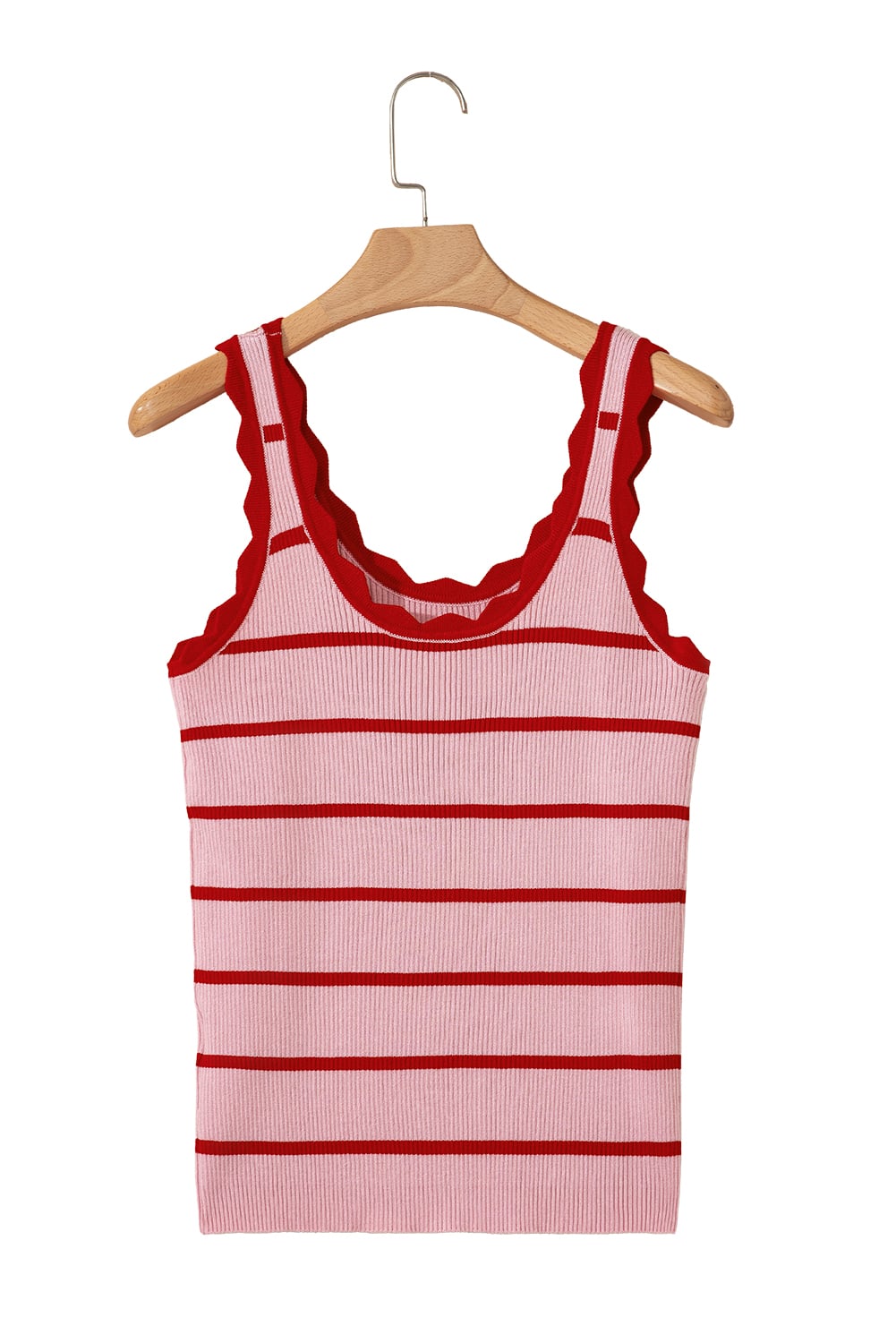 Rose Stripe Striped Scalloped Edge U Neck Sleeveless Sweater Vest