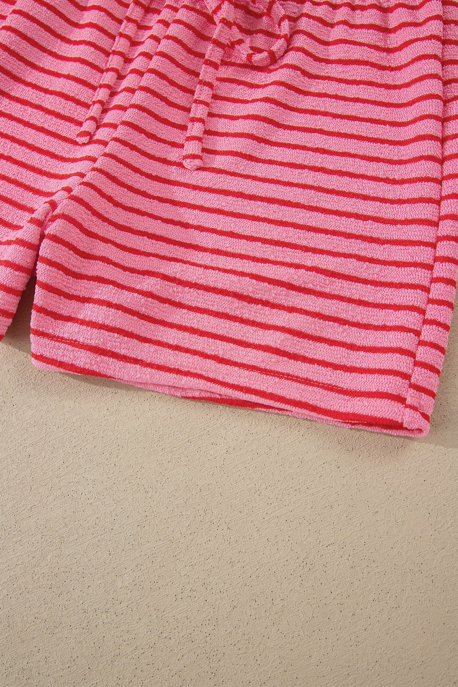 Rose Stripe Side Split Knit Tee Drawstring Shorts Set