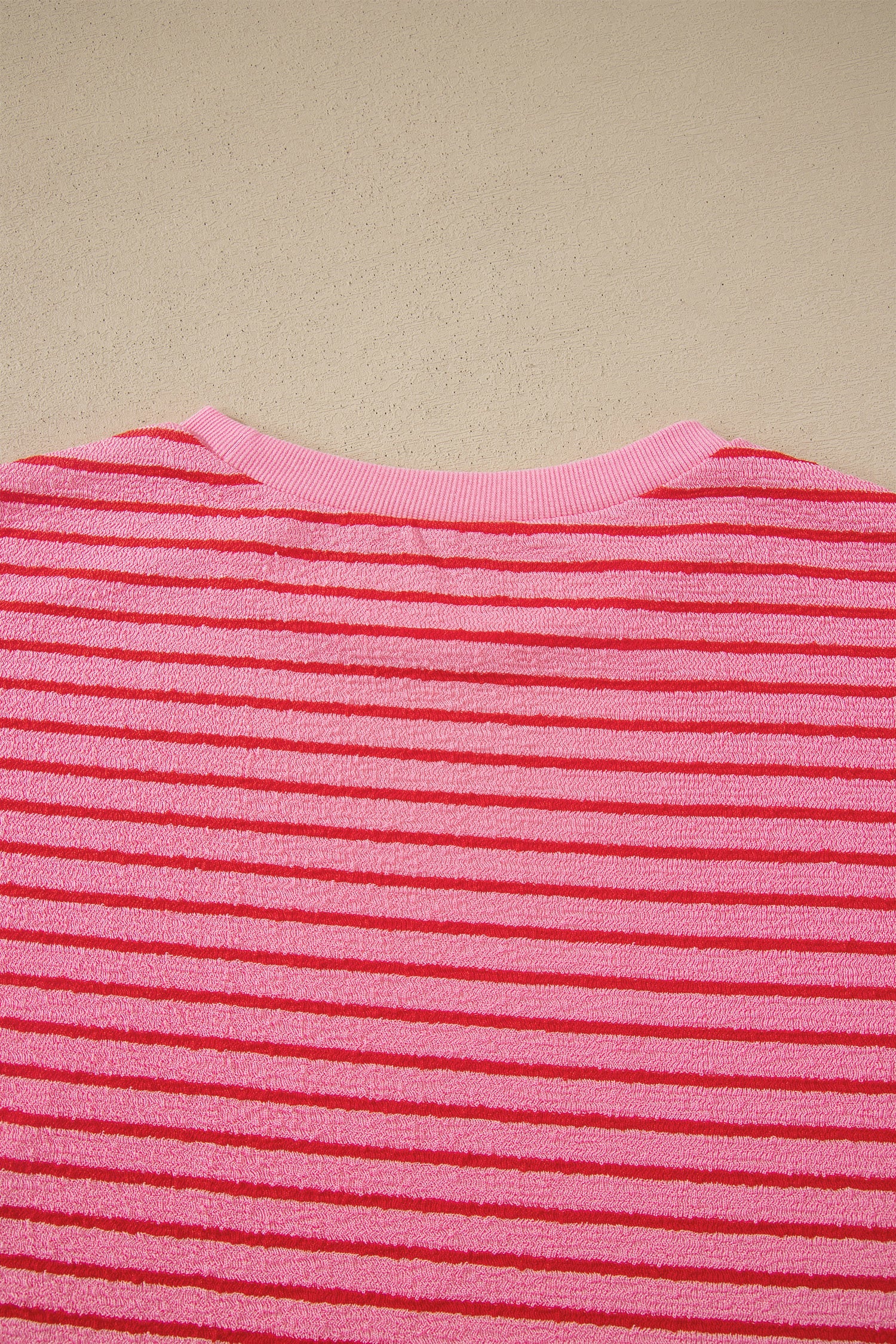 Rose Stripe Side Split Knit Tee Drawstring Shorts Set