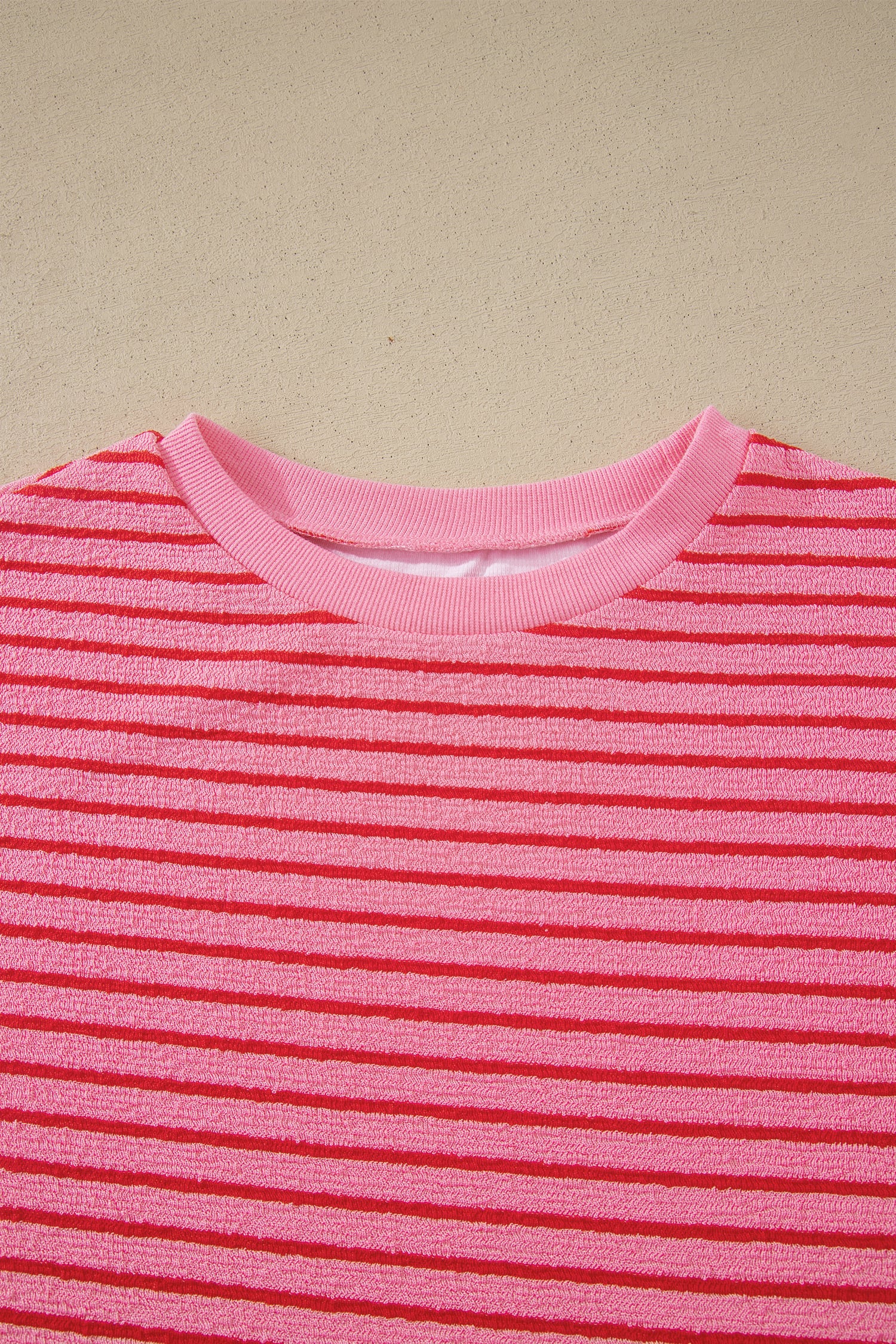 Rose Stripe Side Split Knit Tee Drawstring Shorts Set