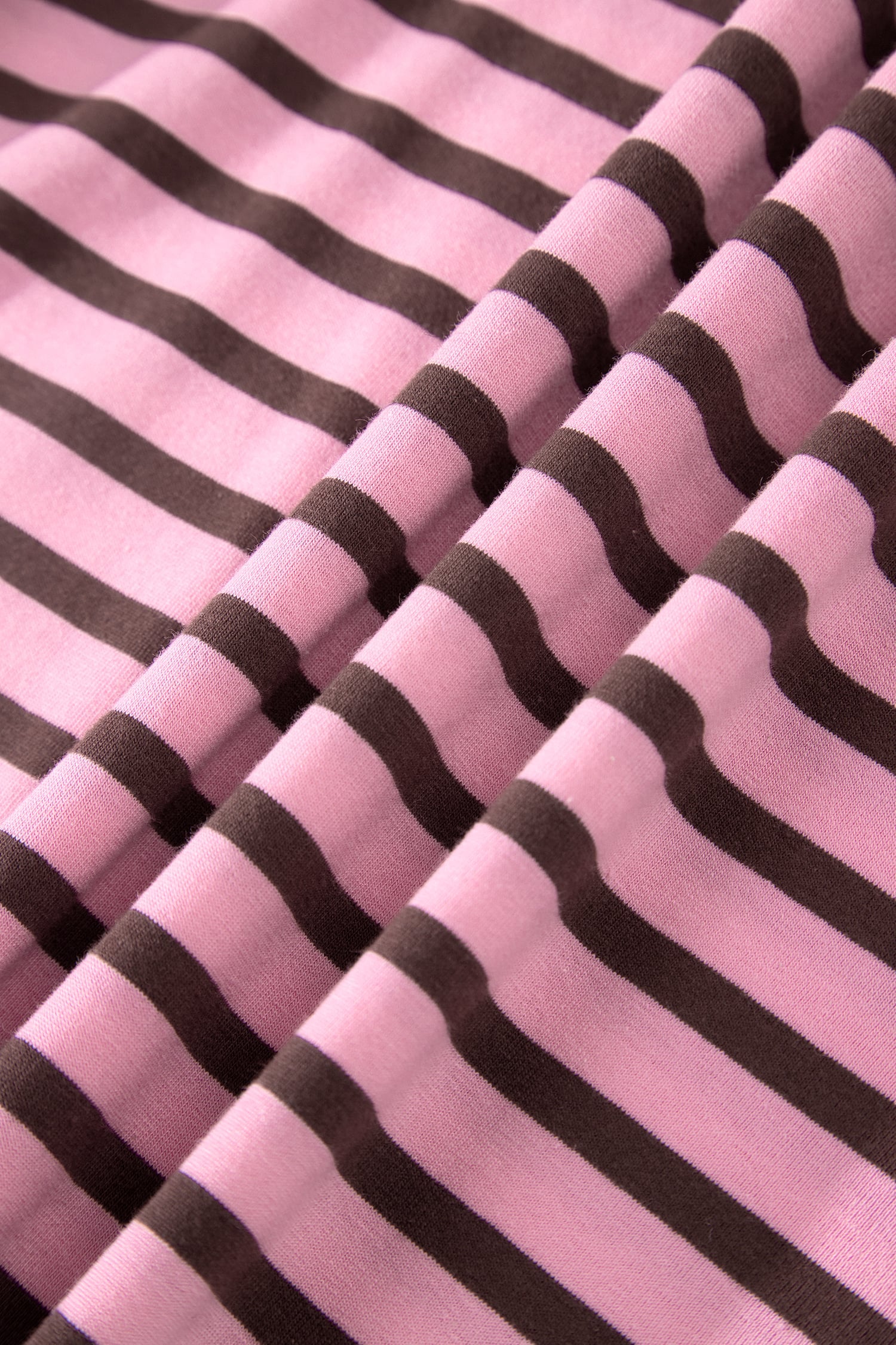 Rose Stripe Striped V-Neck Ribbed Collar Cuff Gathering Puff Sleeve Top
