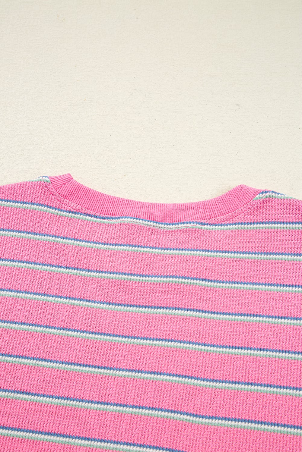 Rose Stripe Textured Knit Round Neck Long Sleeve Top