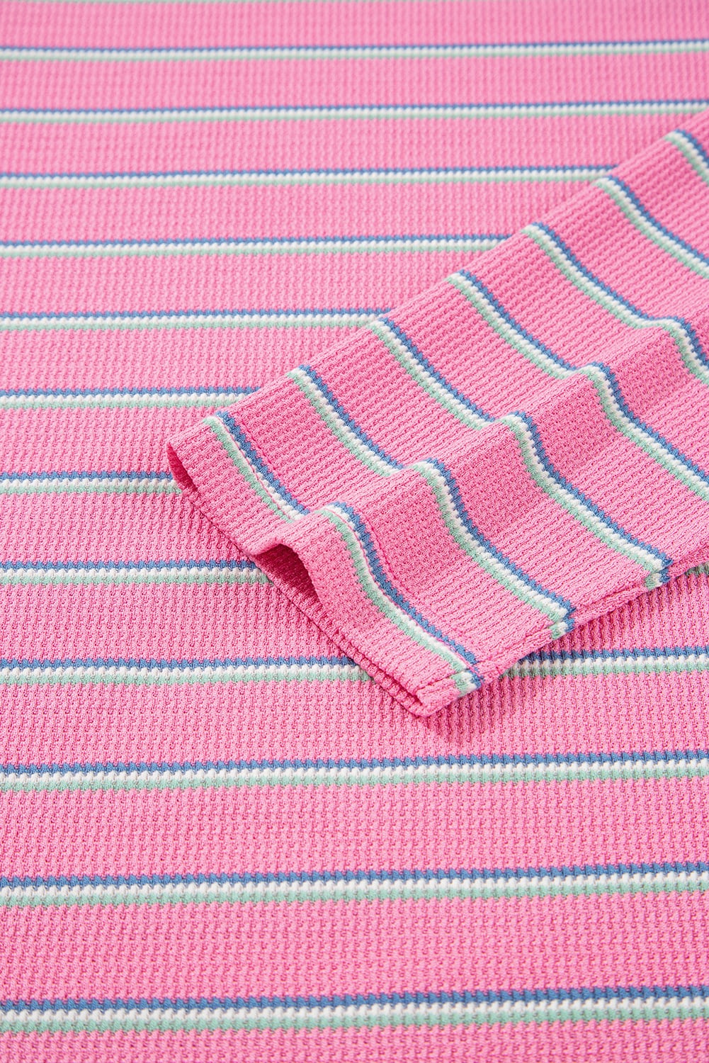 Rose Stripe Textured Knit Round Neck Long Sleeve Top
