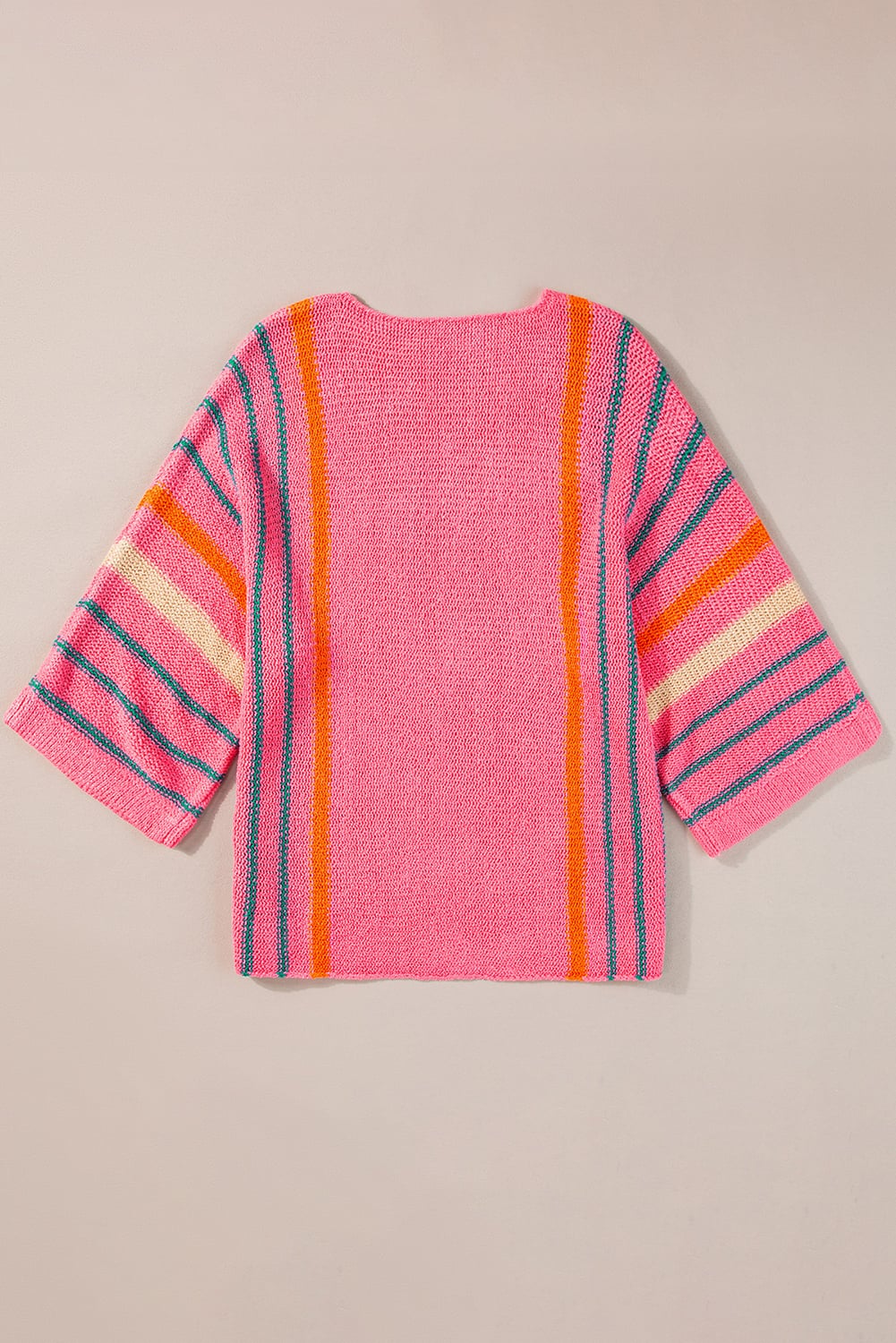 Rose Striped Detail Wide Sleeve Lightweight Knitted Sweater
