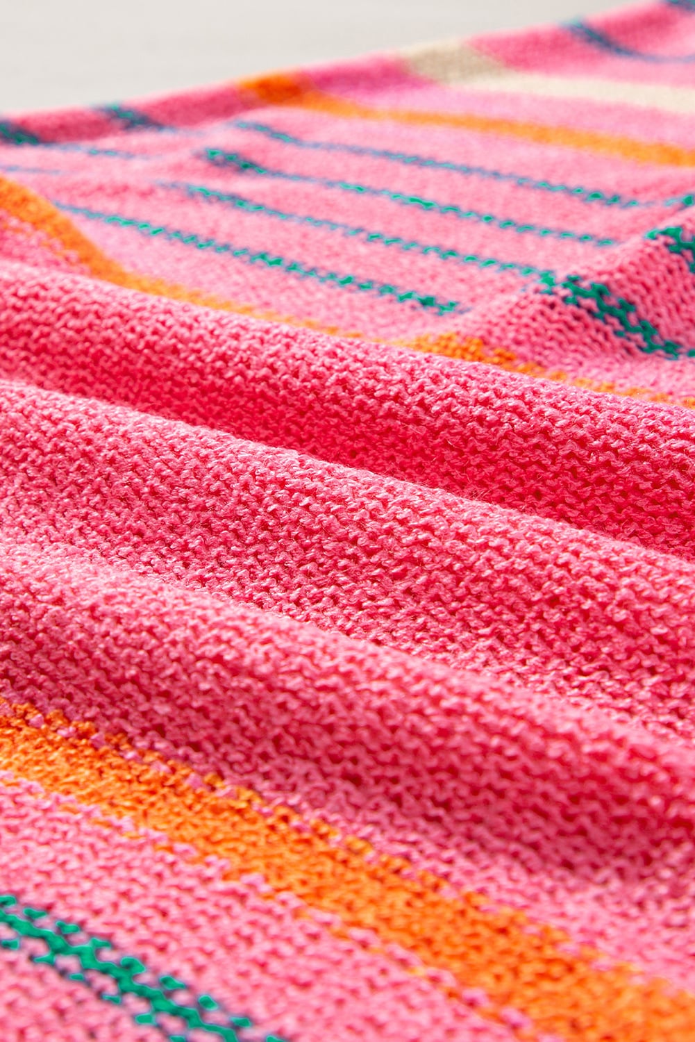 Rose Striped Detail Wide Sleeve Lightweight Knitted Sweater