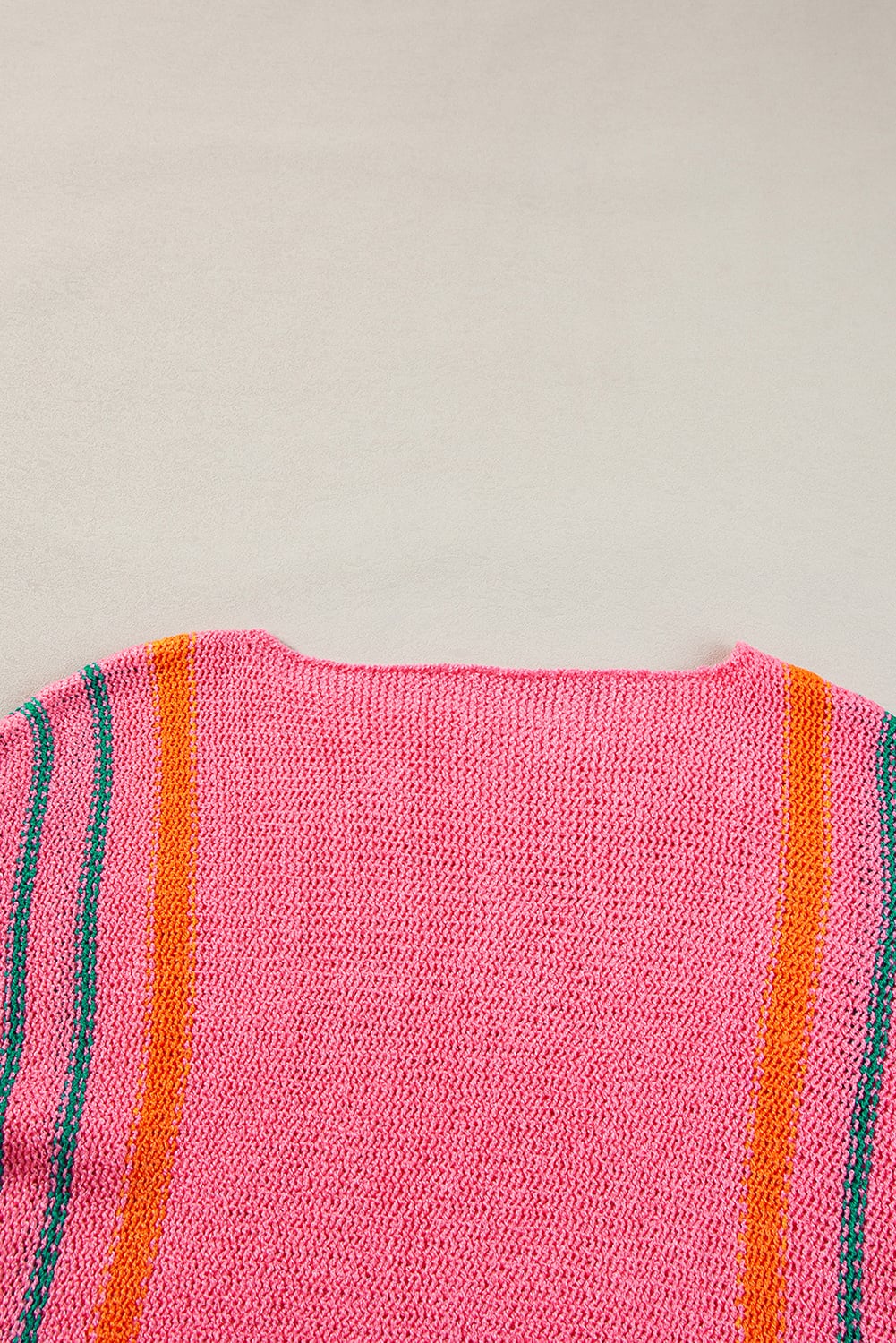 Rose Striped Detail Wide Sleeve Lightweight Knitted Sweater