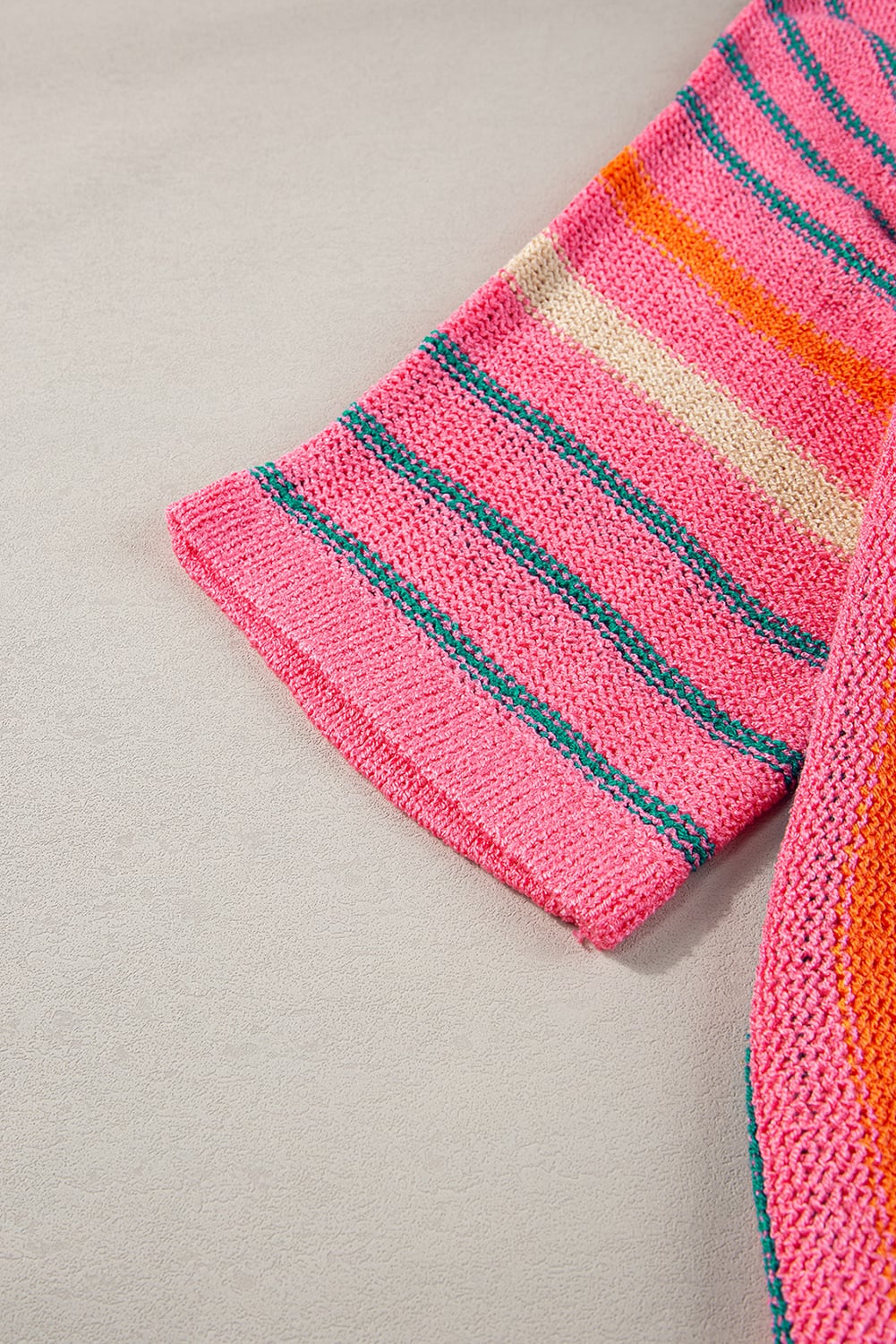 Rose Striped Detail Wide Sleeve Lightweight Knitted Sweater