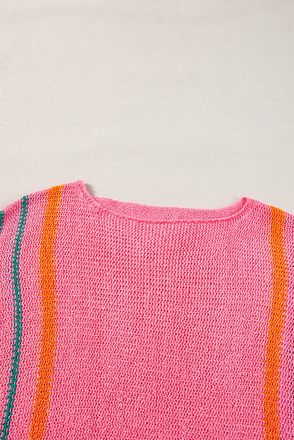 Rose Striped Detail Wide Sleeve Lightweight Knitted Sweater