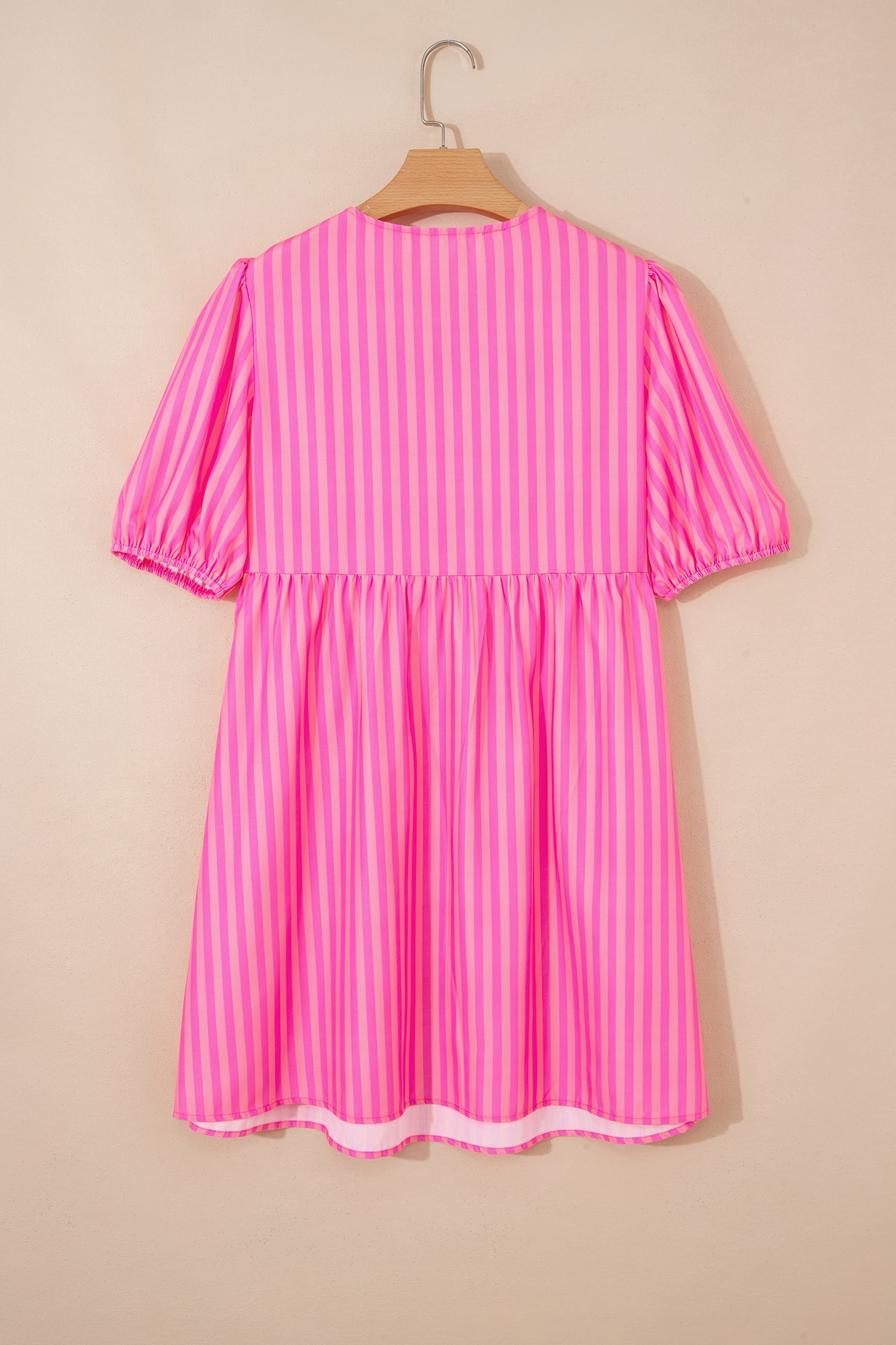 Rose Striped Print Bow Detail Short Puff Sleeve Mini Dress