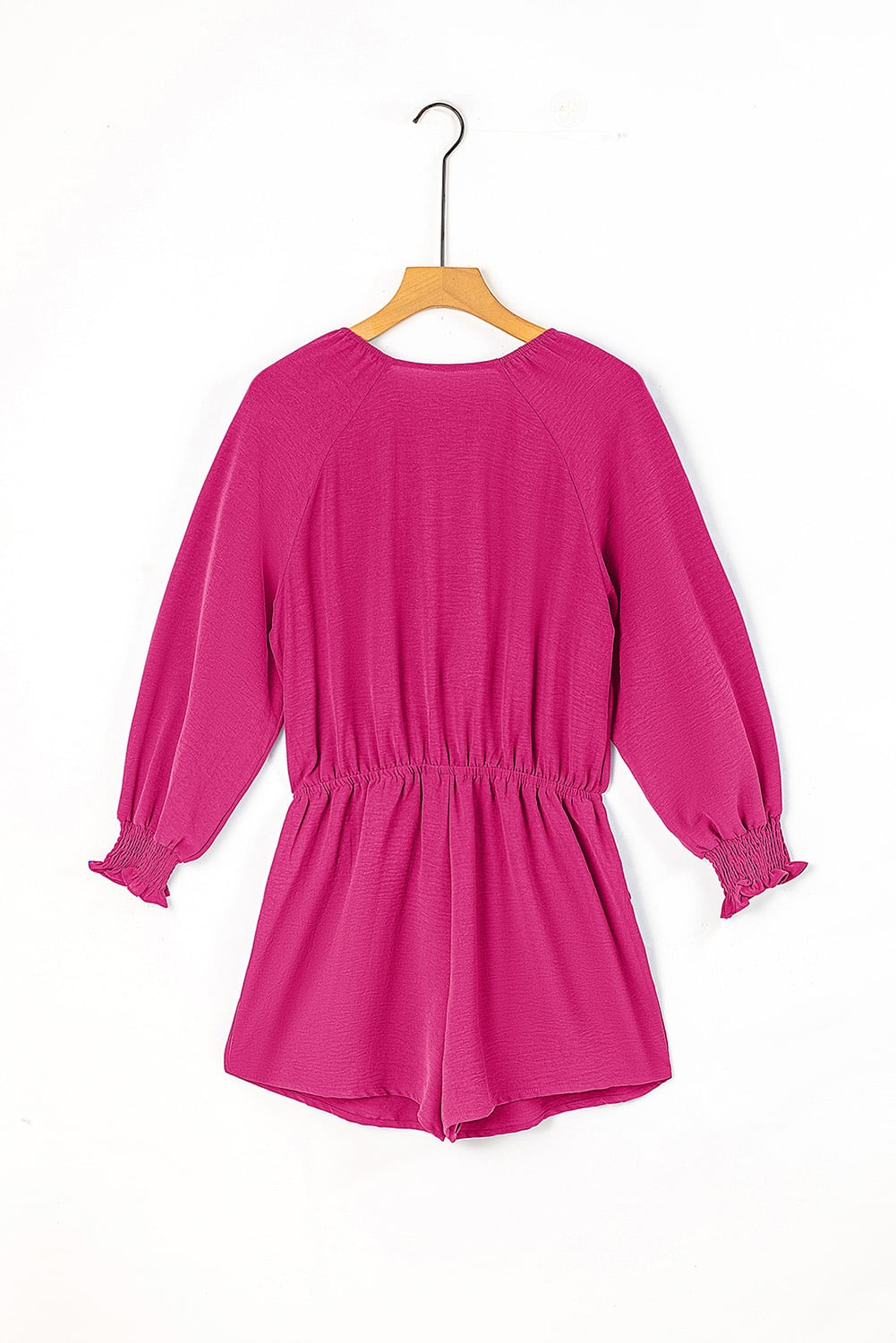 Rose Tie Knot V Neck Puff Long Sleeve Romper