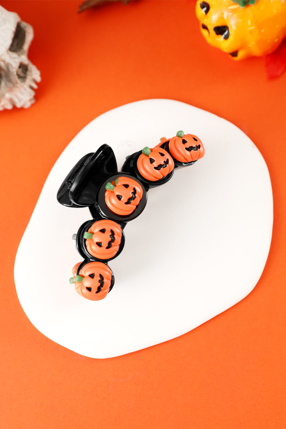 Russet Orange Halloween Pumpkin Design Acrylic Hair Claw Clip