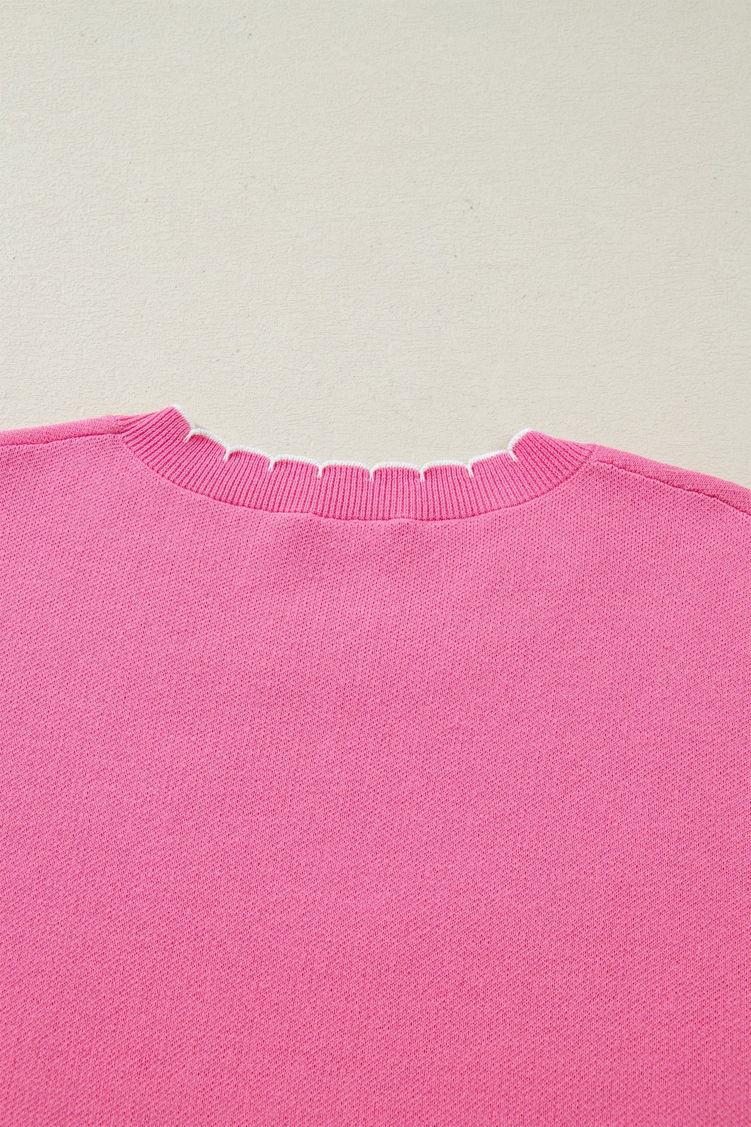 Sachet Pink Big Ribbon Bow Print Contrast Stitch Trim Drop Shoulder Sweater