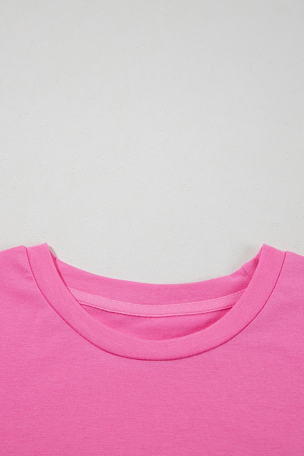 Sachet Pink Bright Casual Plain Crew Neck Tee