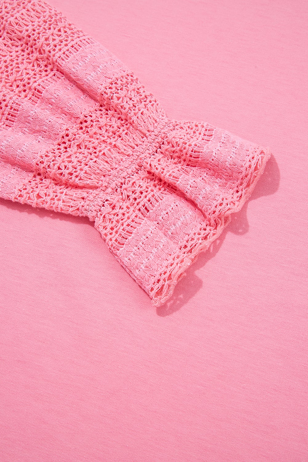 Sachet Pink Drop Shoulder Lace Ruffled Sleeve Patchwork Loose Sweatshirt