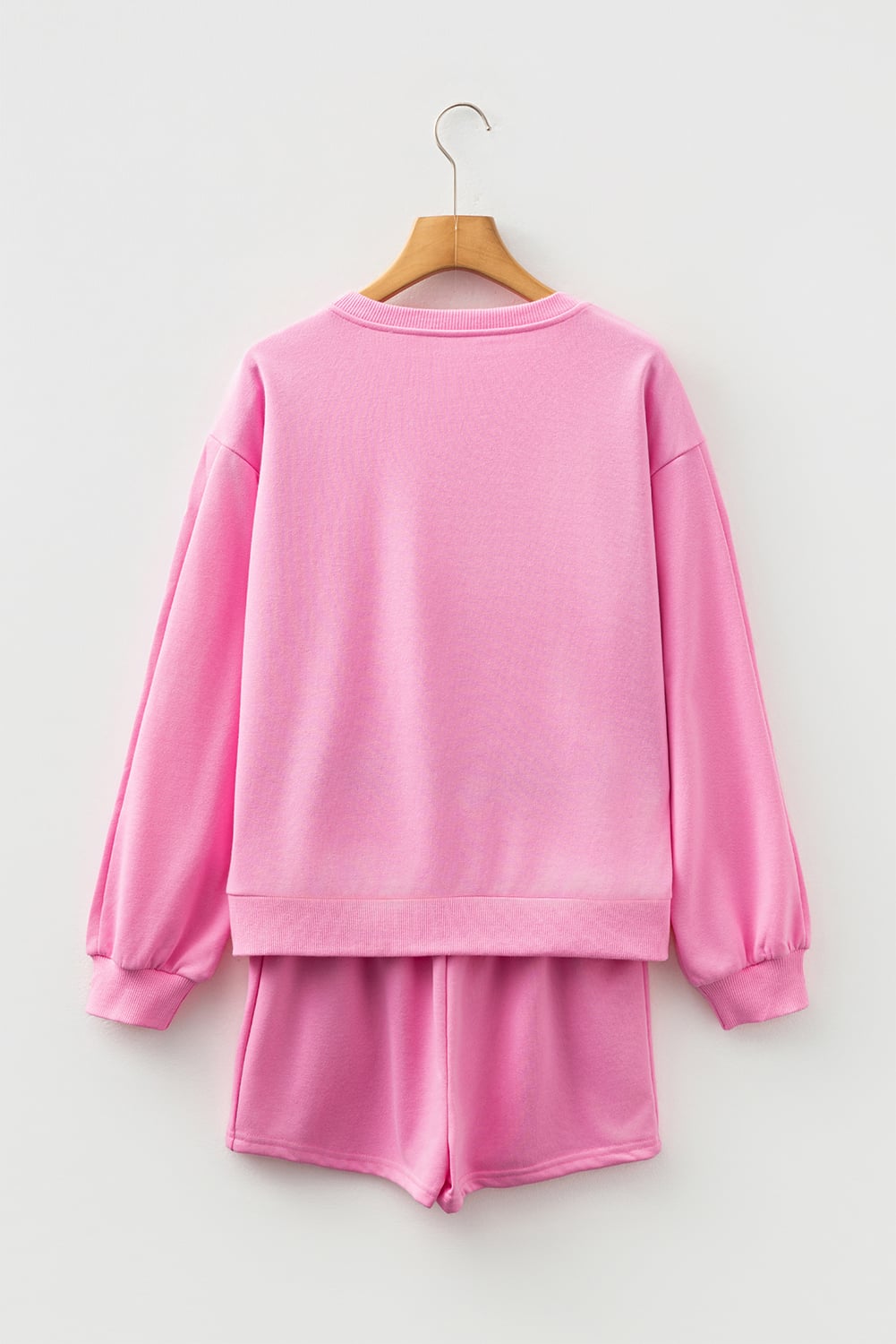 Sachet Pink Girly Bow Embroidered Detail Puff Sleeve Pullover 2pcs Short Set