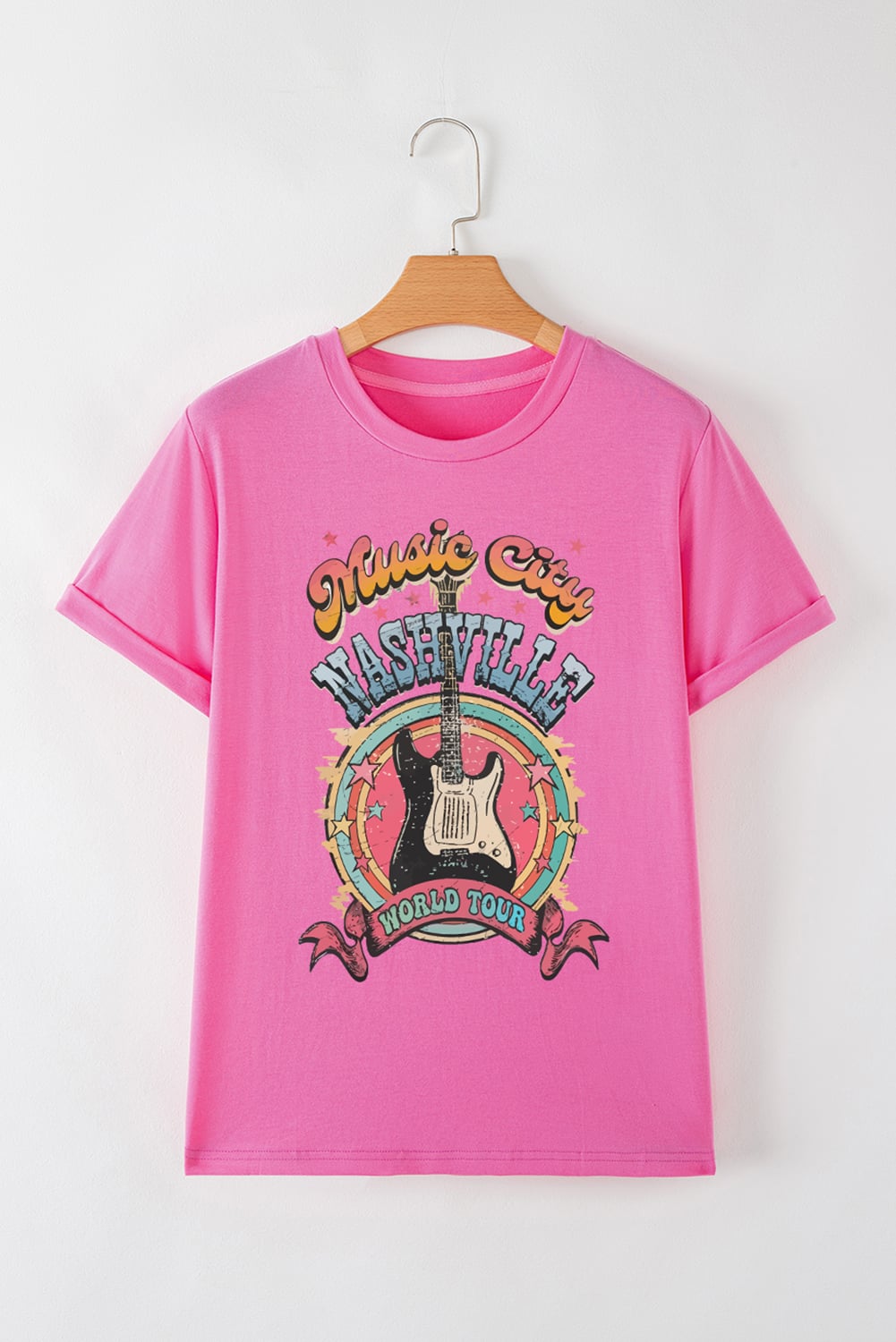 Sachet Pink Nashville WORLD TOUR Music City Guitarist Graphic Tee