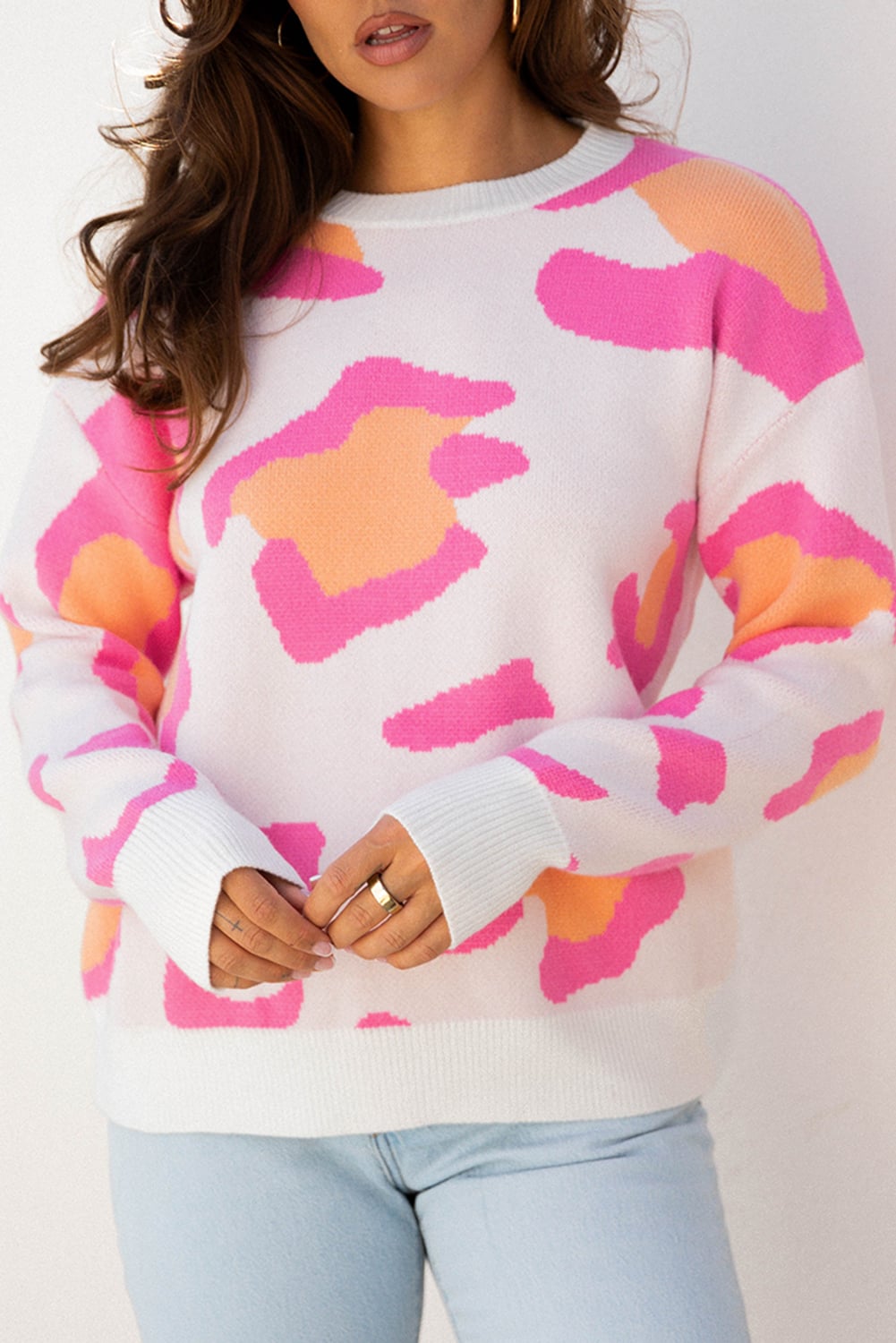 Sachet Pink Playful Leopard Print Drop Shoulder Baggy Sweater