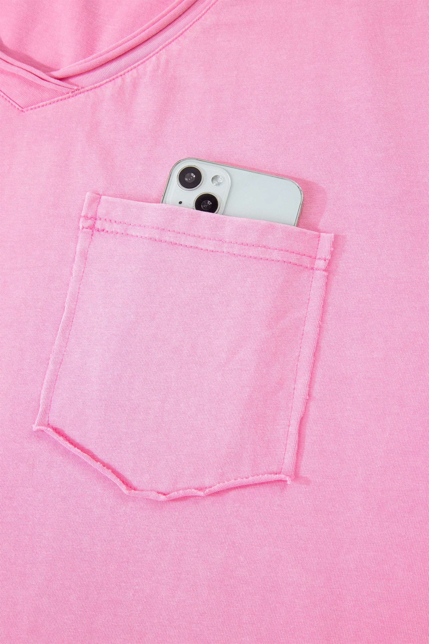 Sachet Pink Plus Size Mineral Wash Raw Edge Round Neck Tee
