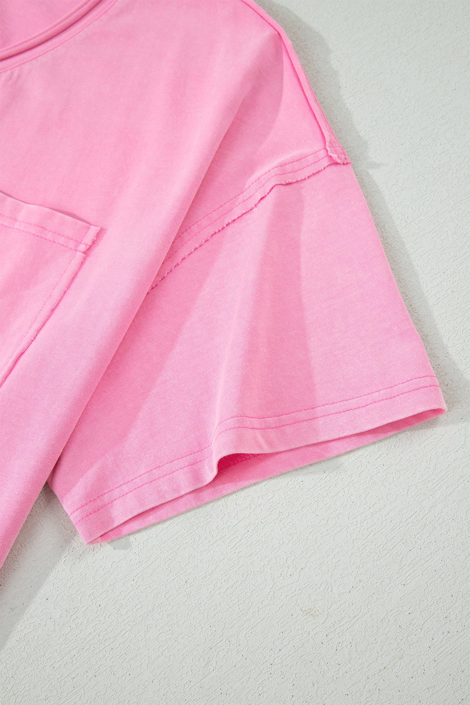 Sachet Pink Plus Size Mineral Wash Raw Edge Round Neck Tee