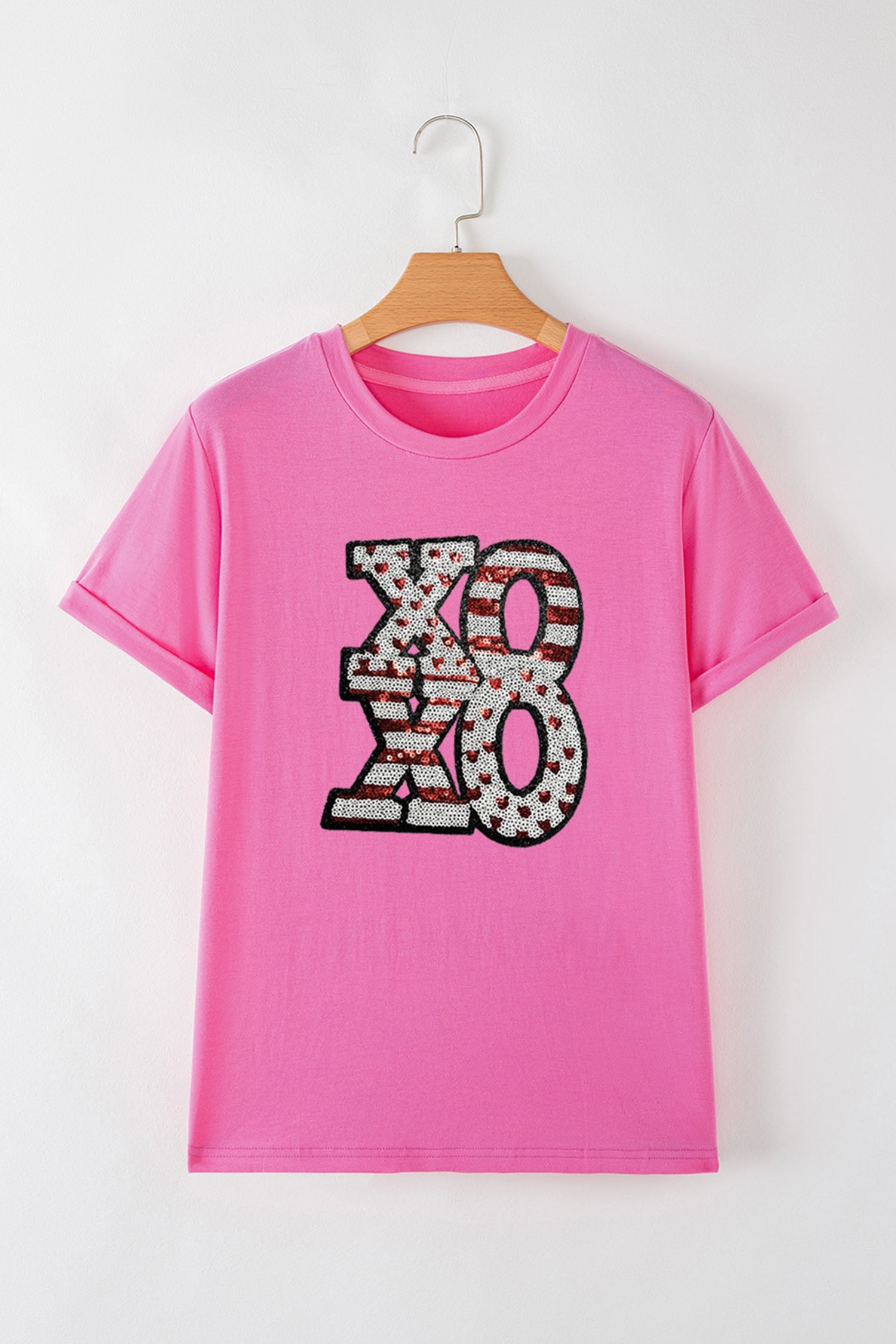 Sachet Pink Sequined XOXO Graphic Valentine T Shirt
