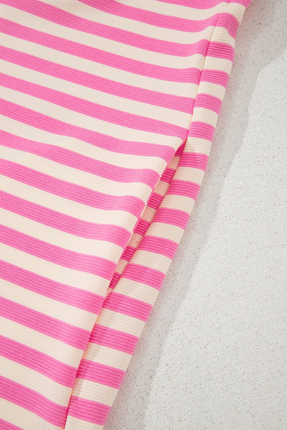 Sachet Pink Stripe Print Contrast Collar Split Neck Flutter Sleeve Short Dress