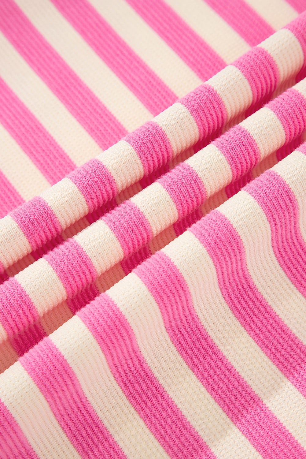 Sachet Pink Stripe Print Contrast Collar Split Neck Flutter Sleeve Short Dress