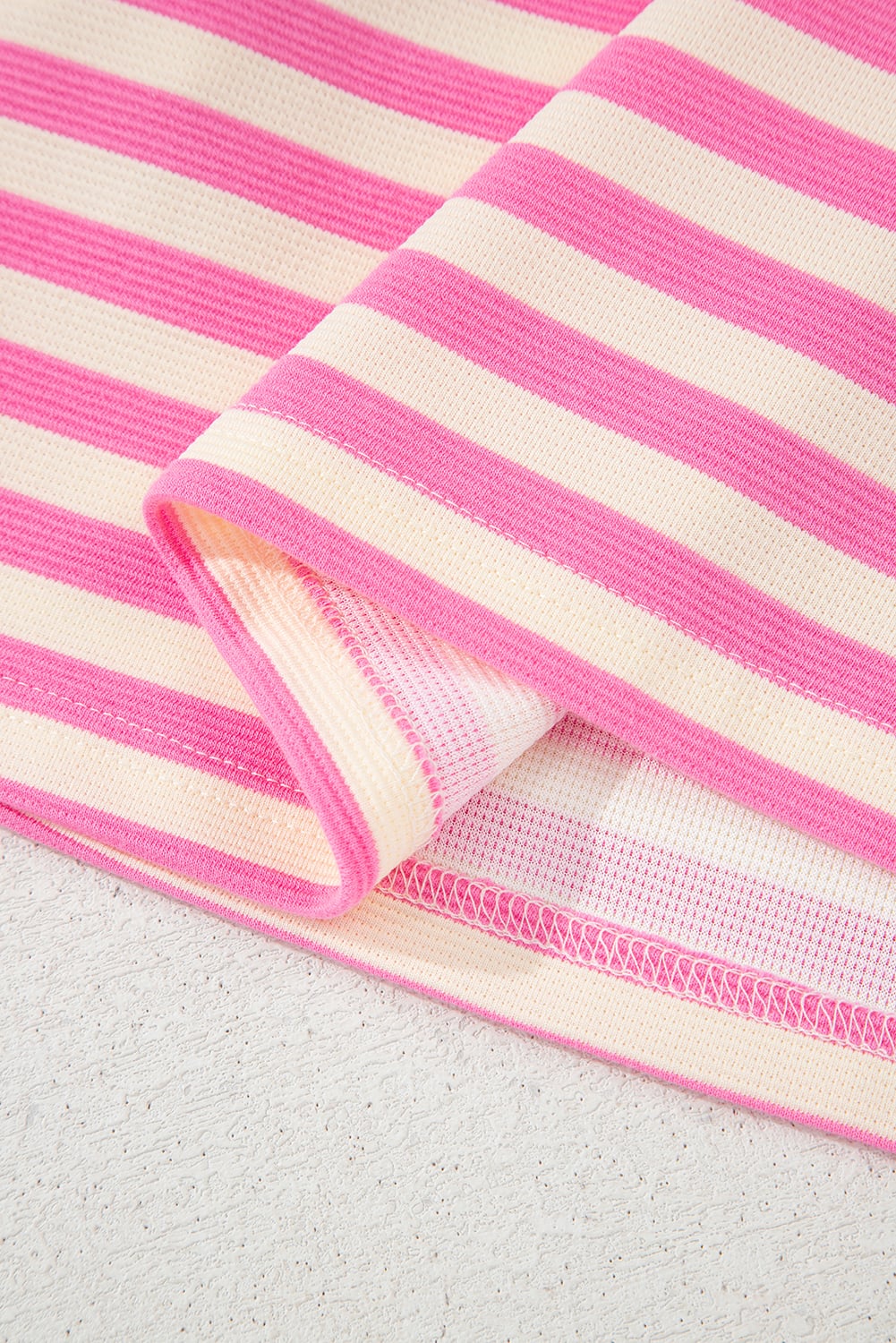 Sachet Pink Stripe Print Contrast Collar Split Neck Flutter Sleeve Short Dress