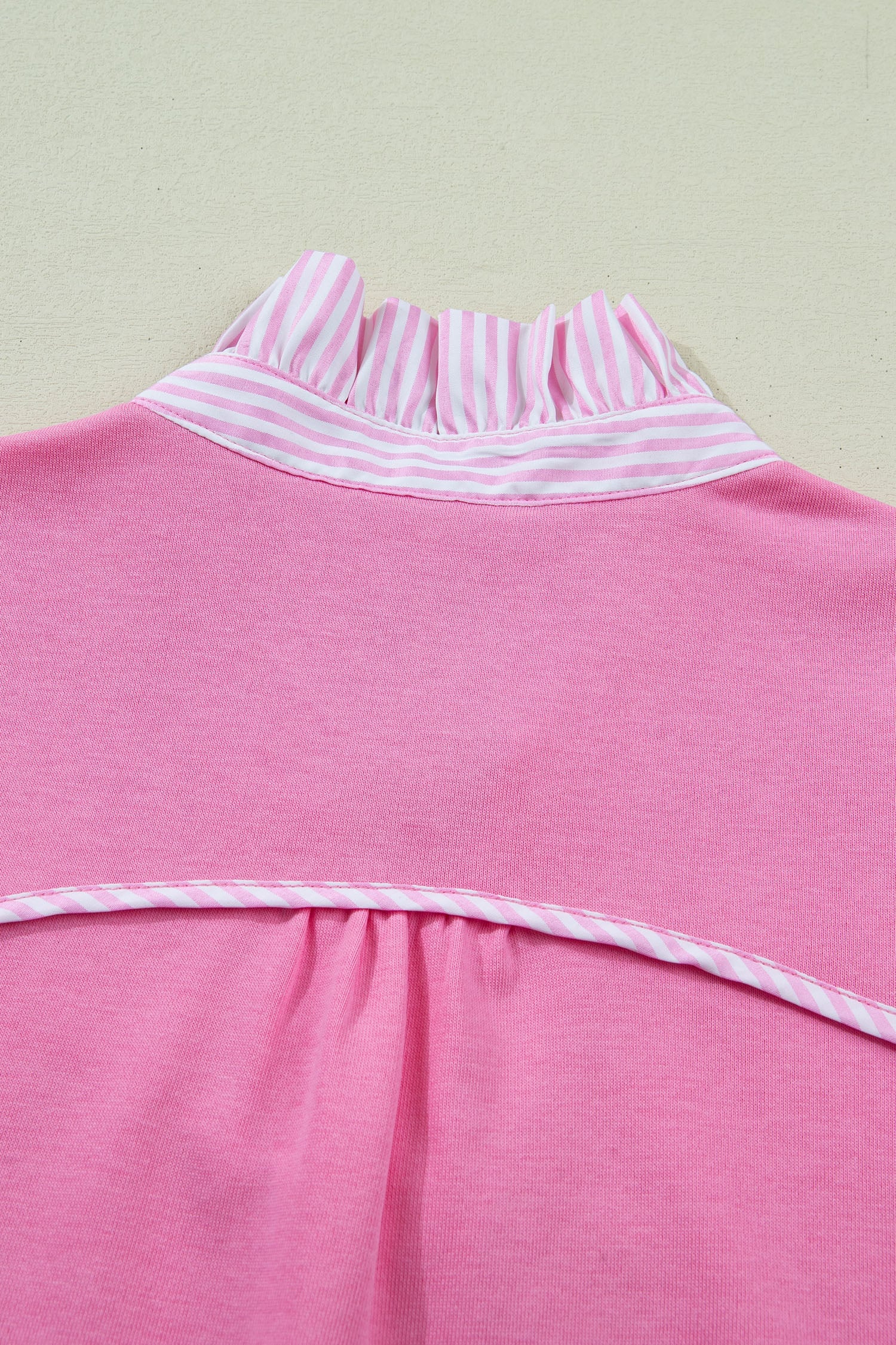 Sachet Pink Striped Frilled Collar Short Sleeve Blouse