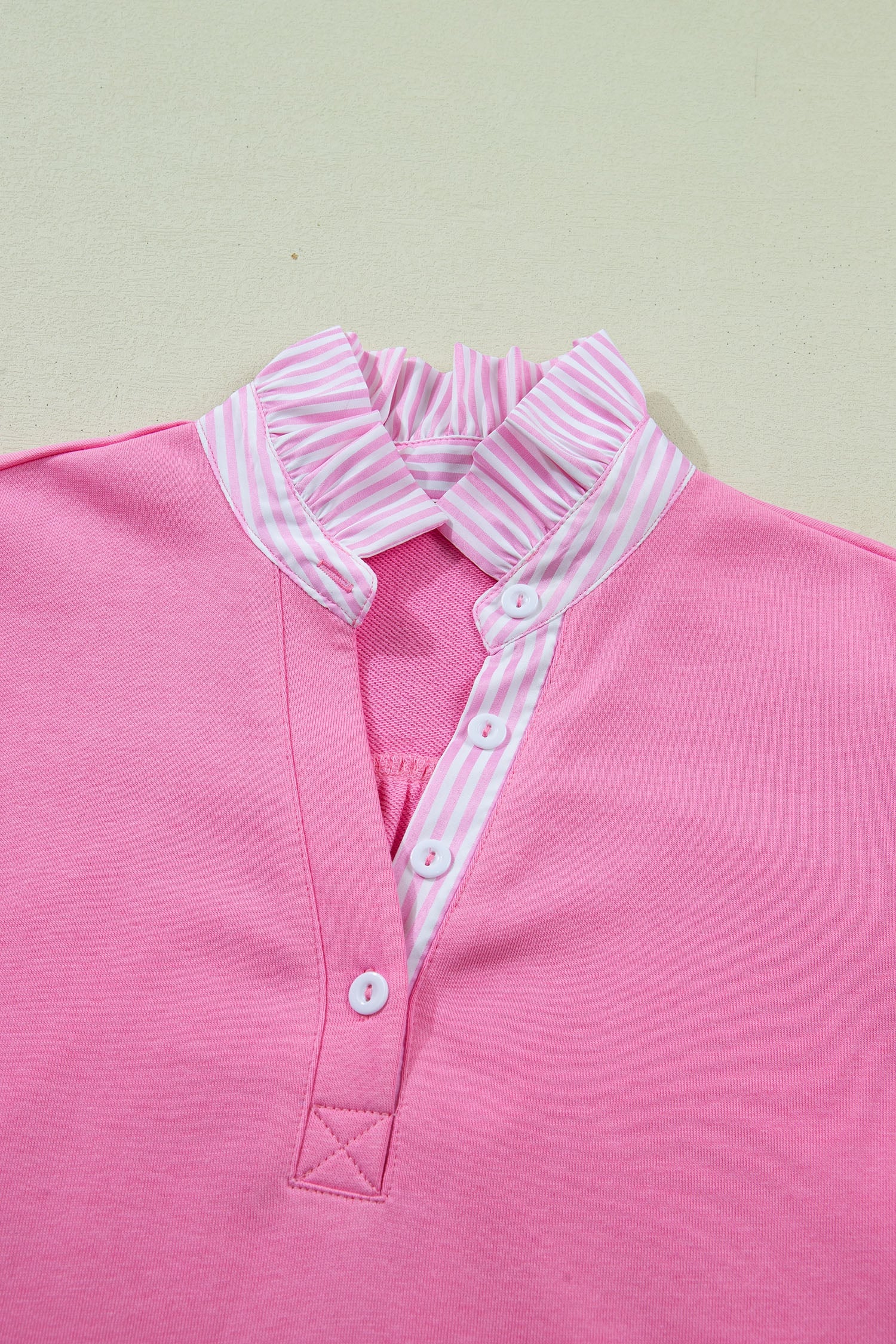 Sachet Pink Striped Frilled Collar Short Sleeve Blouse