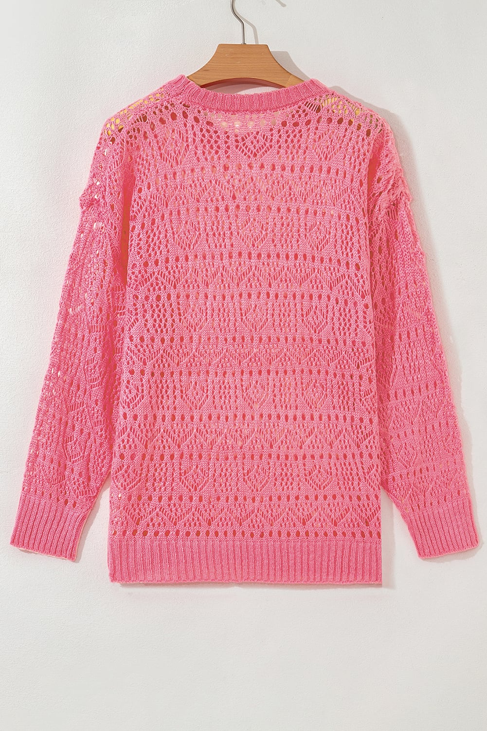 Sachet Pink Stylish Hollowed Pattern Knit Round Neck Sweater