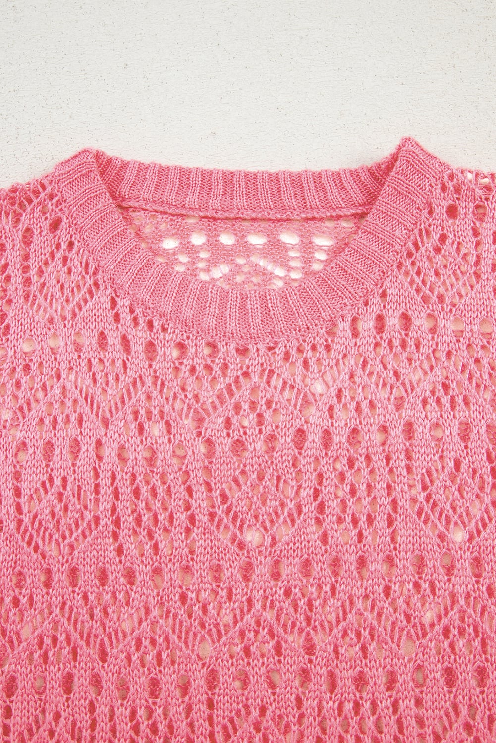 Sachet Pink Stylish Hollowed Pattern Knit Round Neck Sweater
