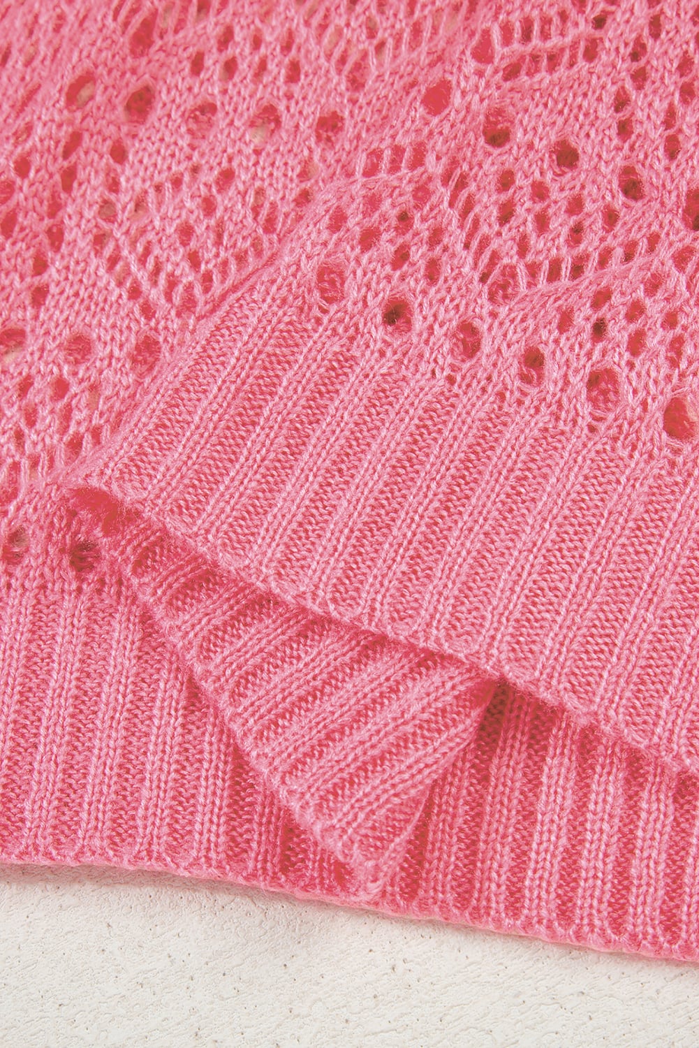 Sachet Pink Stylish Hollowed Pattern Knit Round Neck Sweater