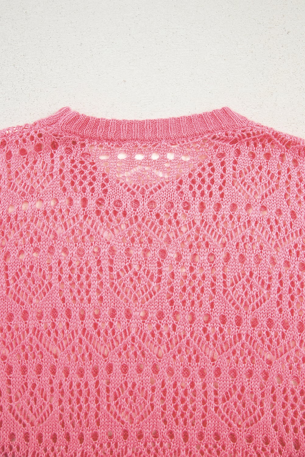 Sachet Pink Stylish Hollowed Pattern Knit Round Neck Sweater