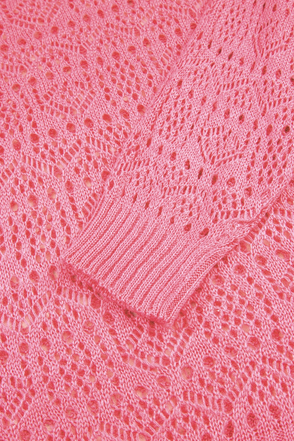 Sachet Pink Stylish Hollowed Pattern Knit Round Neck Sweater