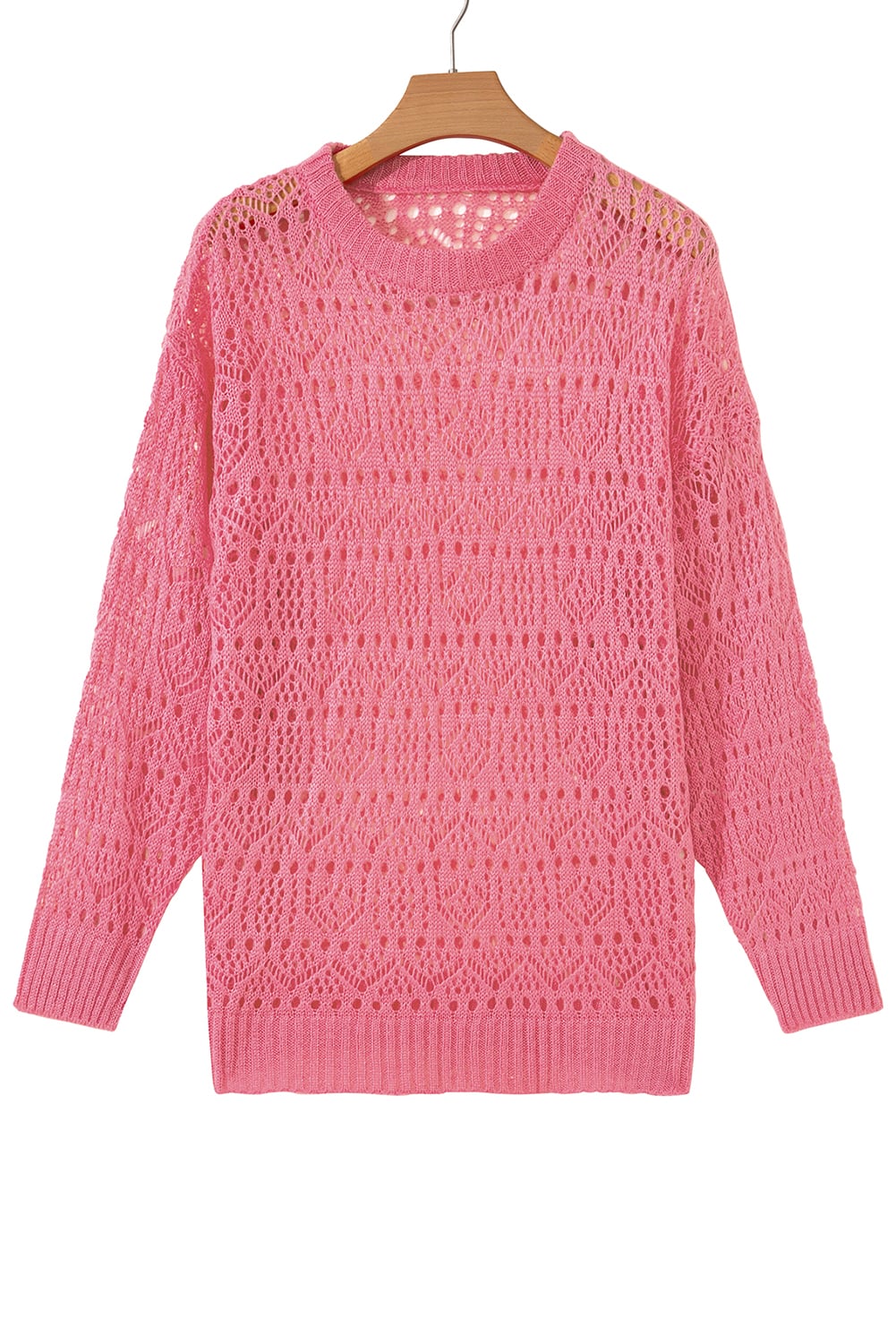 Sachet Pink Stylish Hollowed Pattern Knit Round Neck Sweater