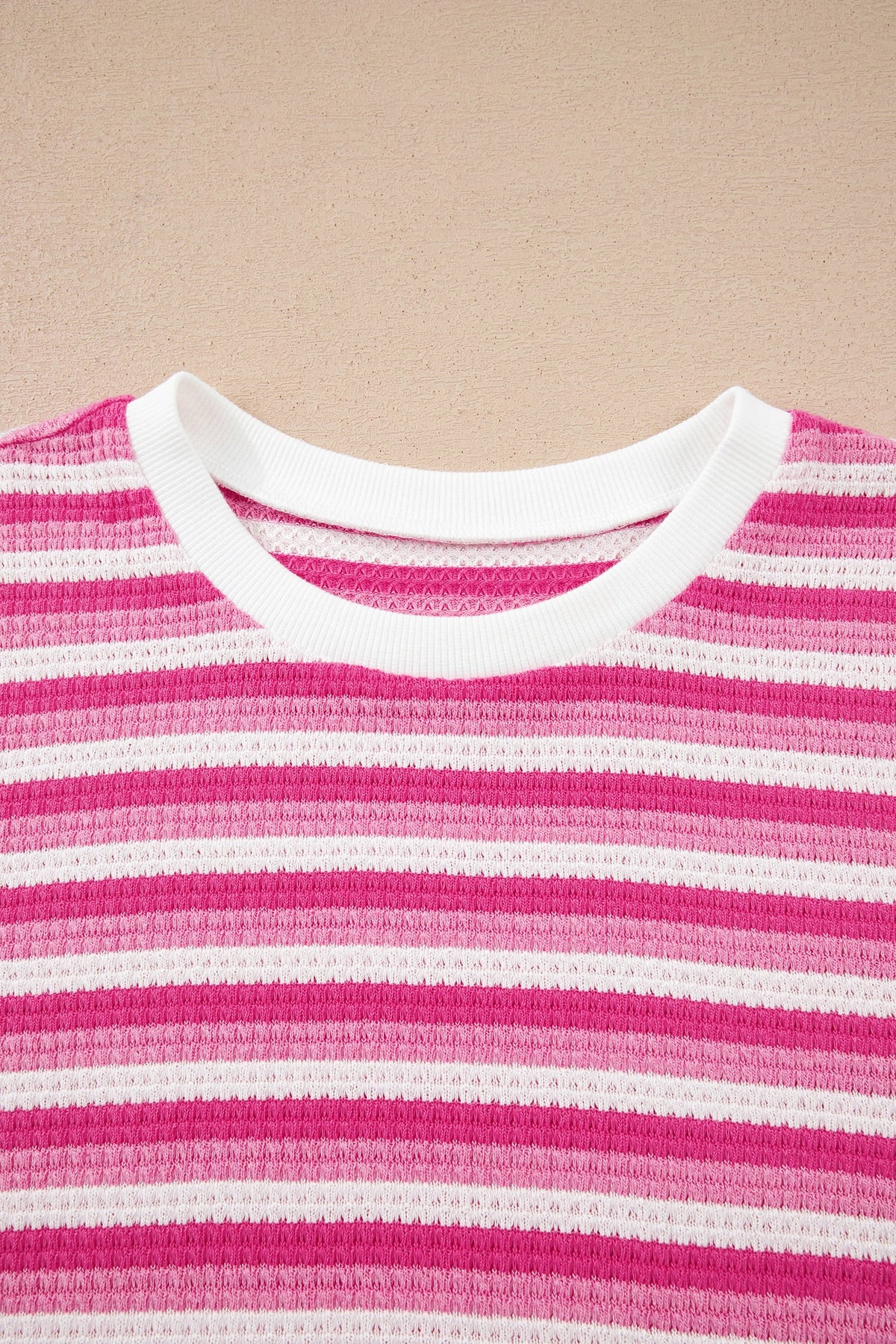 Sachet Pink Textured Knit Short Sleeve Crossed Detail Tee