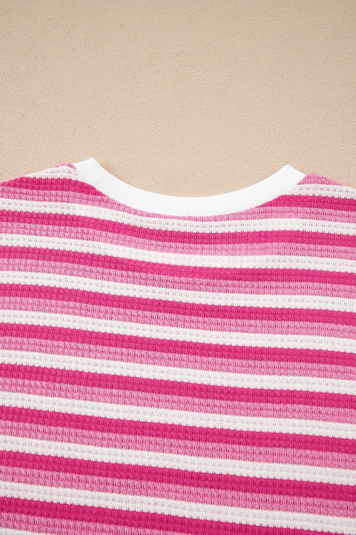 Sachet Pink Textured Knit Short Sleeve Crossed Detail Tee